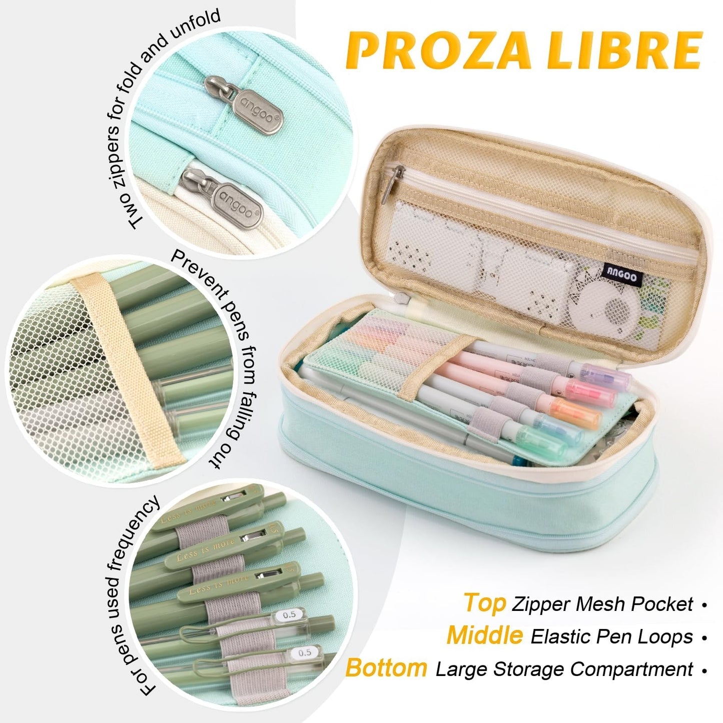 Large Capacity Pencil Case   Office & School Storage Pouch, Organizer Bag   Blue5