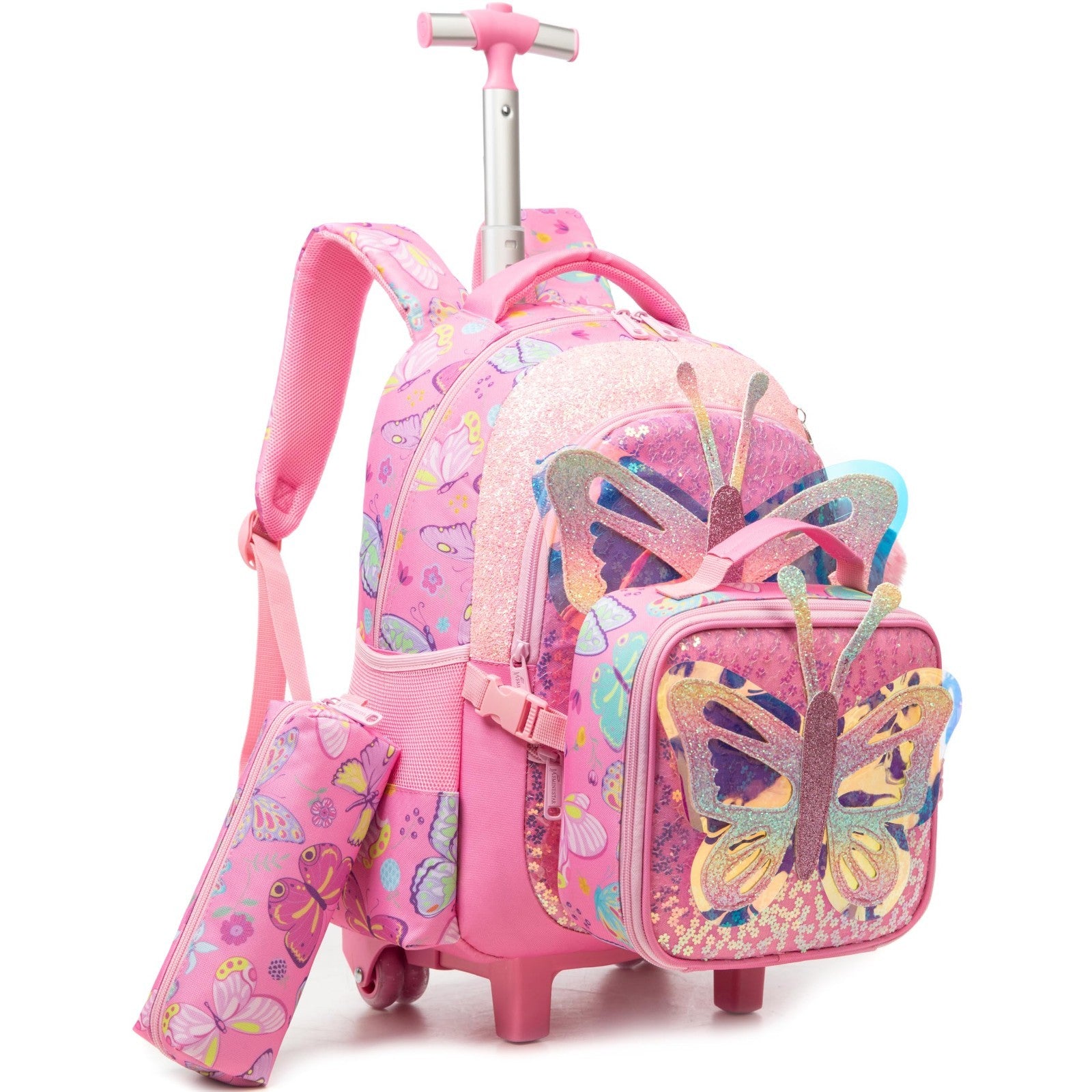 Rolling Backpack for Girls   3 in 1 Wheeled Luggage, Kids Suitcase & Lunch Box  1