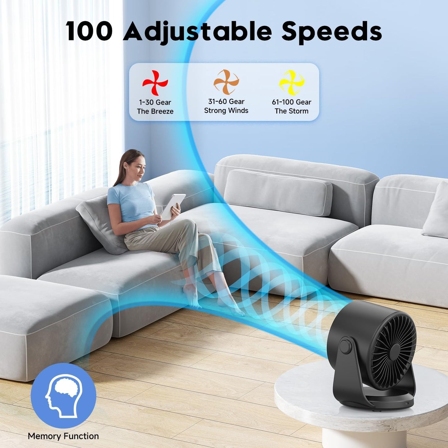 Turbo Desk Fan   100 Speed Digital Display, Low Noise, Adjustable Tilt, 7.5" Rec5