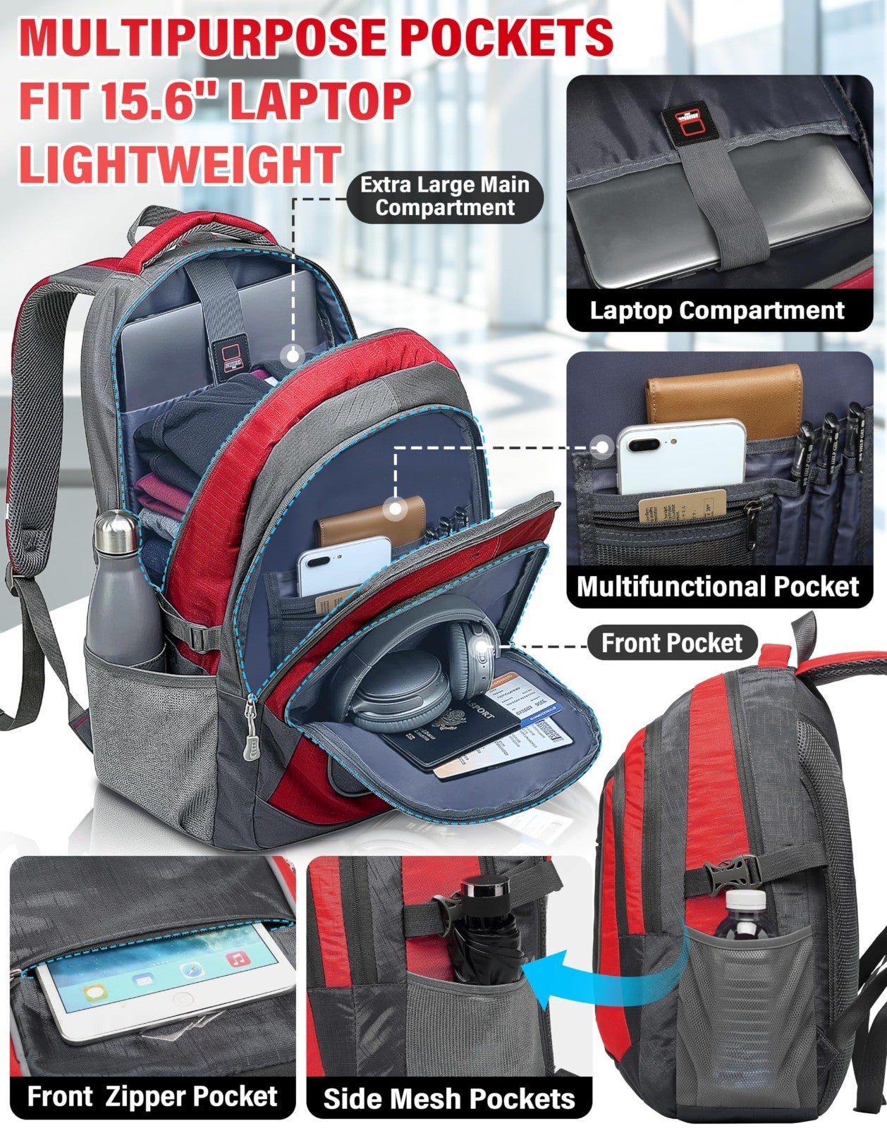 Sturdy Laptop Backpack for College, Travel & Hiking   Fits Up to 15.6"   Multi C1