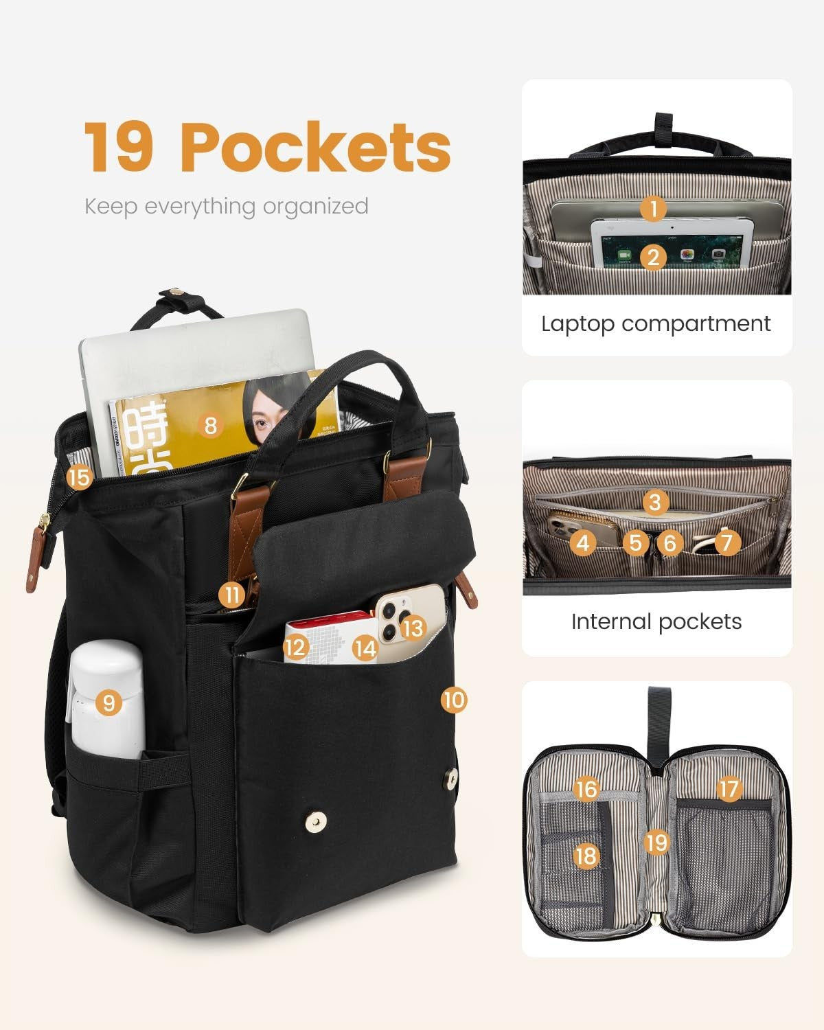 Stylish 17" Laptop Backpack for Women   Work, Travel, Commuter, College Bag, Bla3