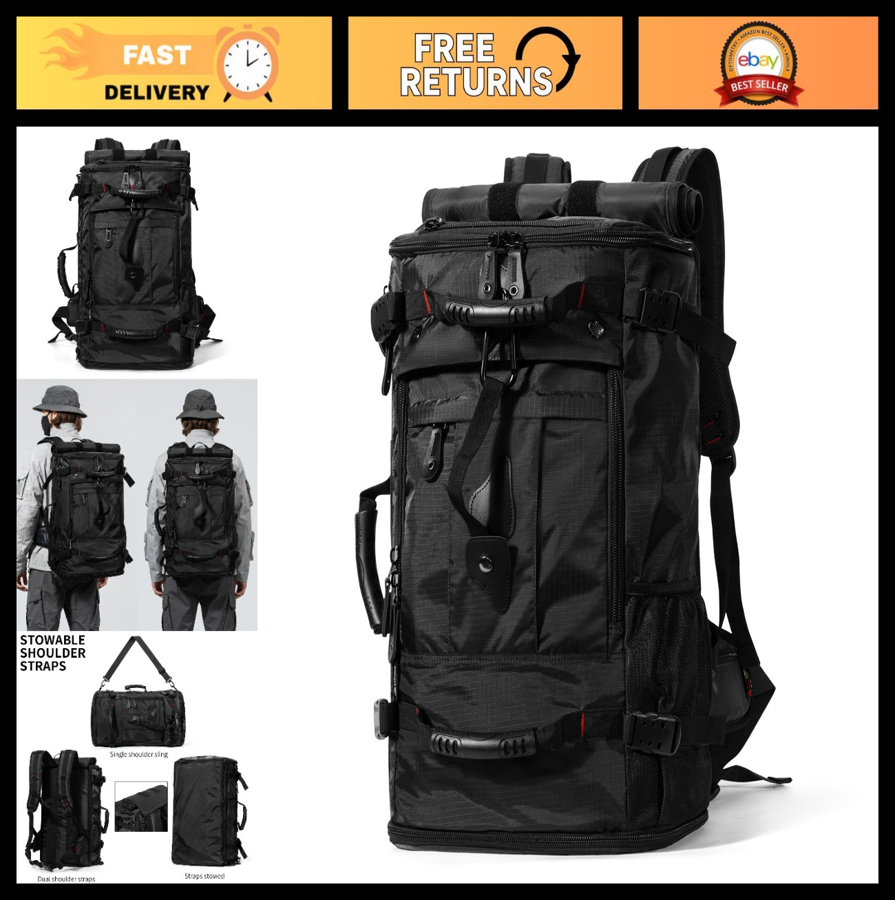 Large Capacity Travel Hiking Sports Backpack Duffle Bag 60L Convertible Laptop B0