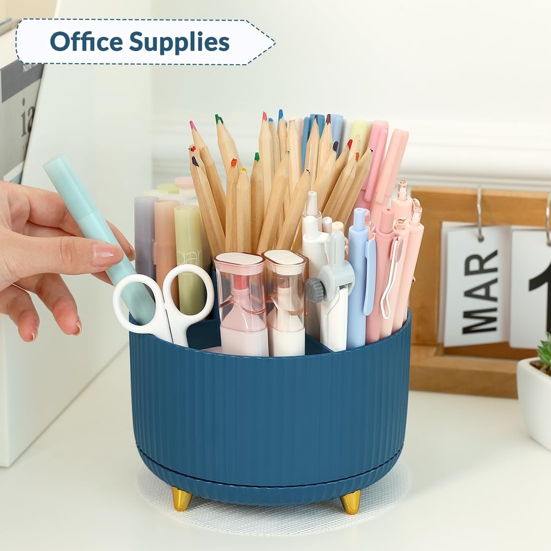 360° Rotating Desk Organizer   Dual Purpose Pen Holder with 5 Slots for Office,2