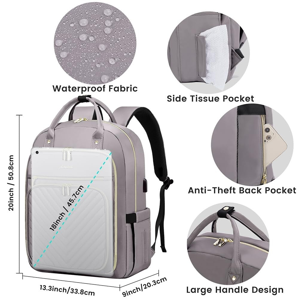 Stylish Water Resistant Laptop Backpack for Women   Travel Work Bag with USB Por2