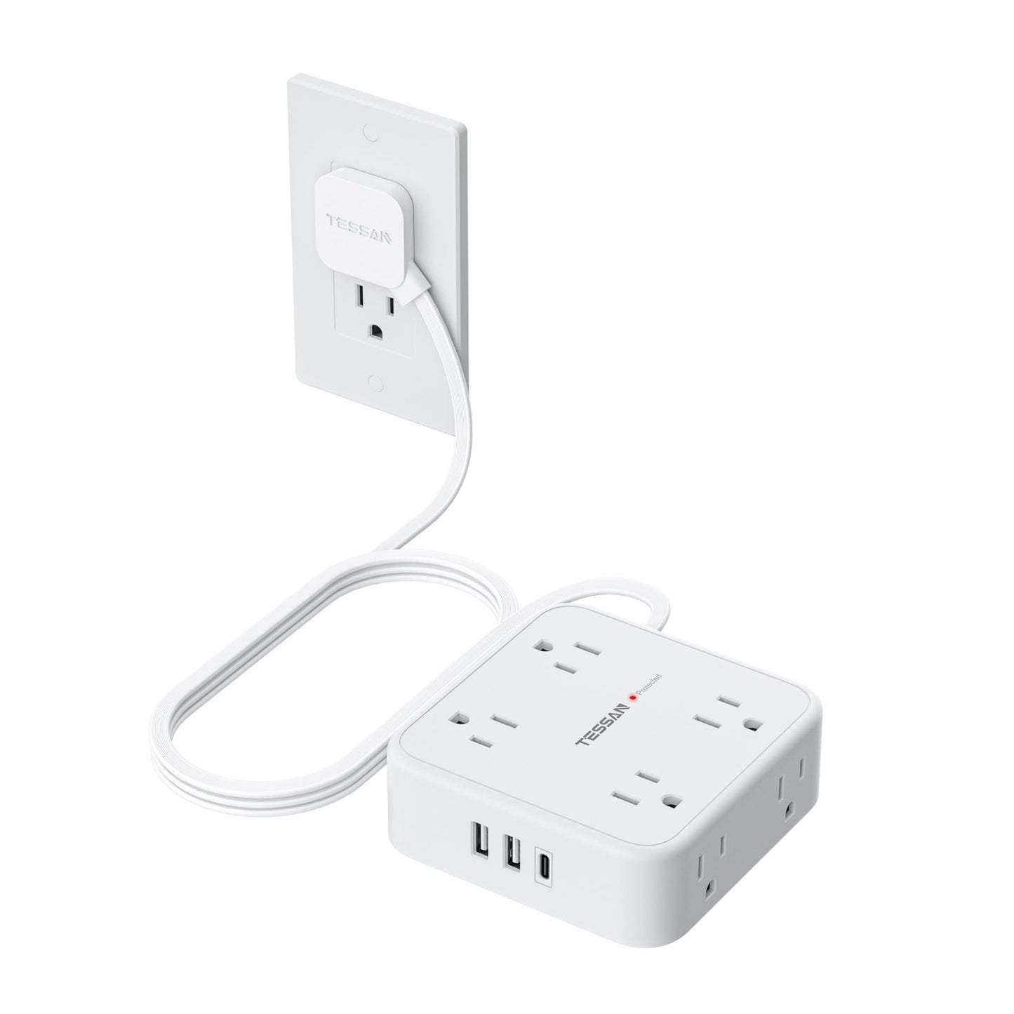 Surge Protector Power Strip 900J Protection, 5 Ft Extension Cord, White1