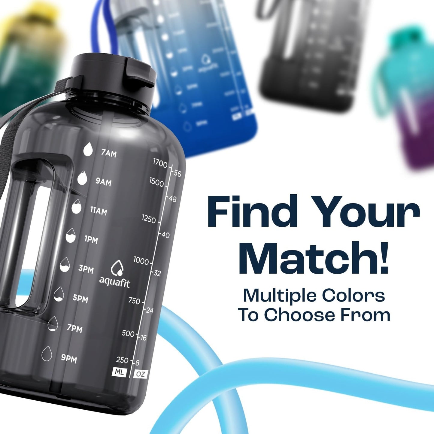 64 oz Water Bottle with Time Marker - BPA Free Gym Jug with Straw & Handle7
