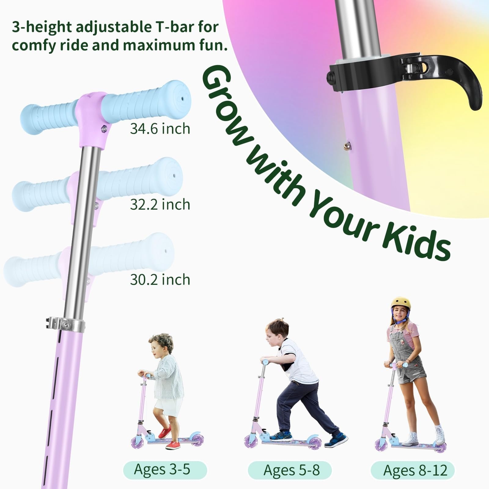 Light-Up Wheel Scooter for Kids, 2-Wheel Folding Kick Scooter, Adjustable Height3