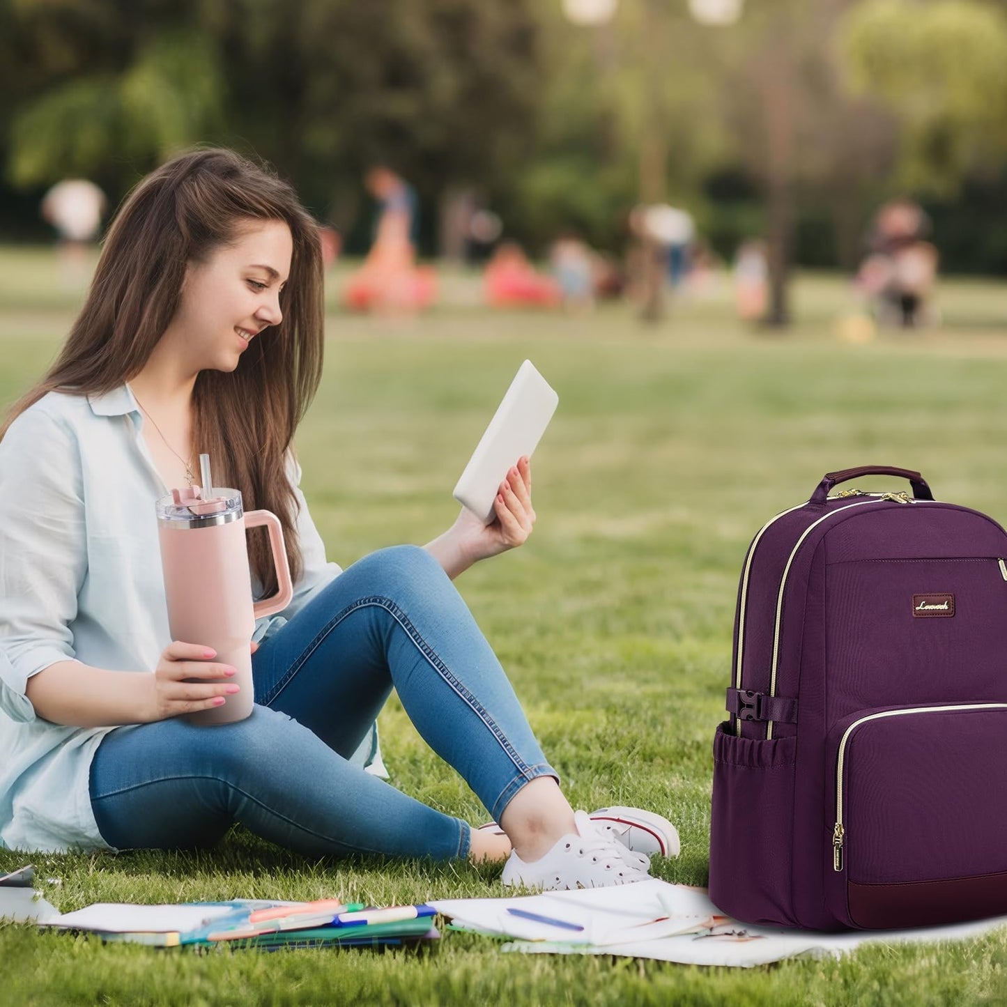 Stylish Waterproof Laptop Backpack for Women, 15.6" Large Capacity Travel Bag, D2