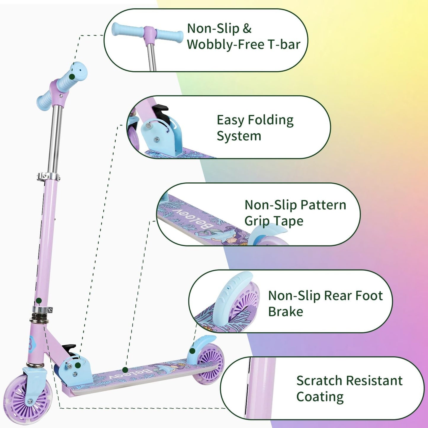Light-Up Wheel Scooter for Kids, 2-Wheel Folding Kick Scooter, Adjustable Height5