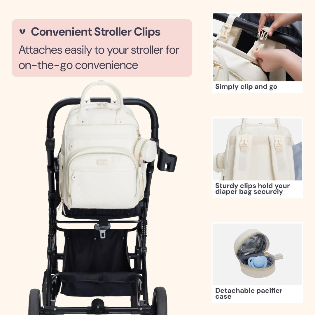 Multi Function Leather Diaper Bag Backpack   Water Resistant, Changing Pad, Stro7
