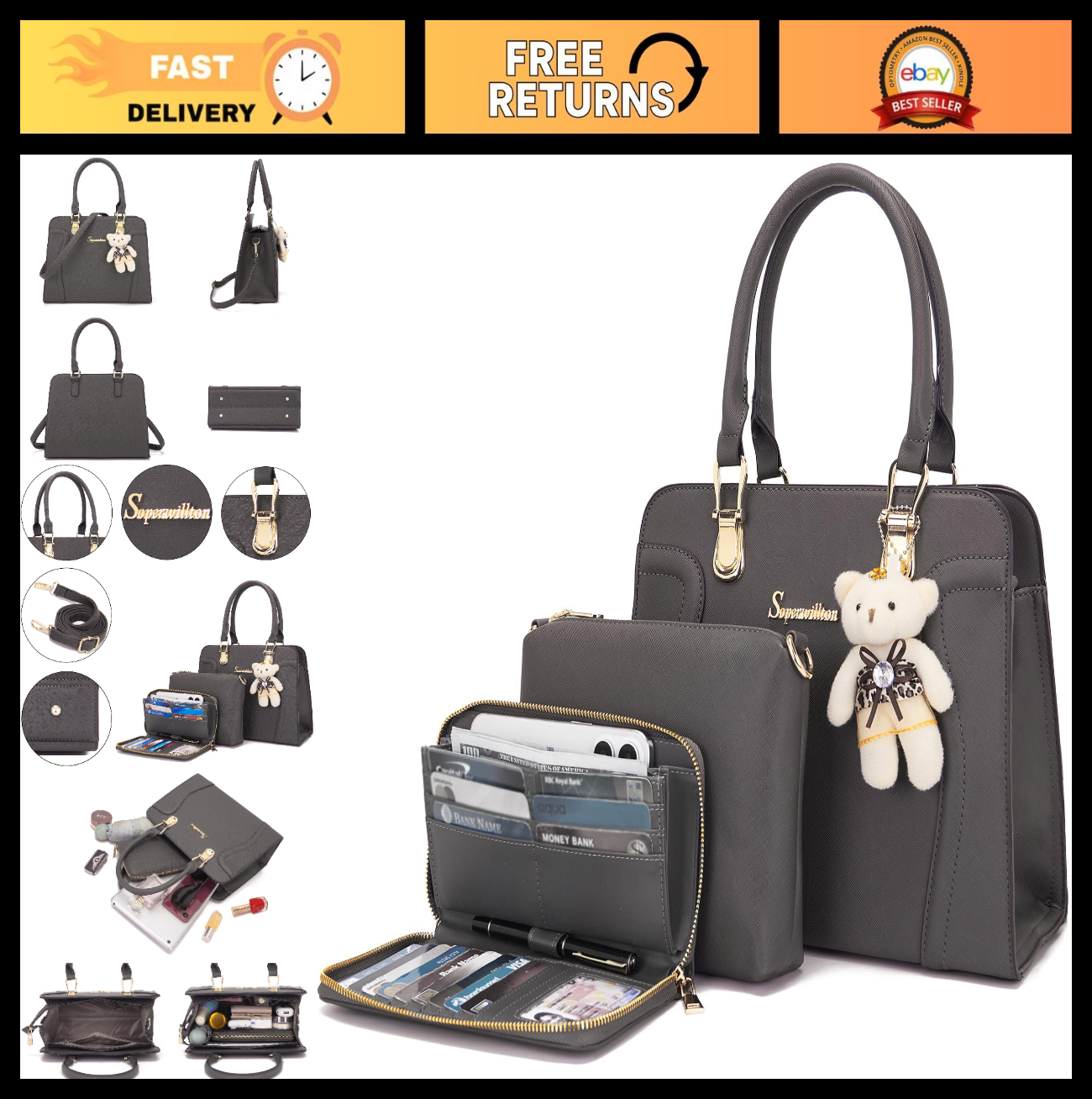 Stylish 3-Piece Handbag Set for Women - Shoulder Bag, Satchel & Wallet Combo0