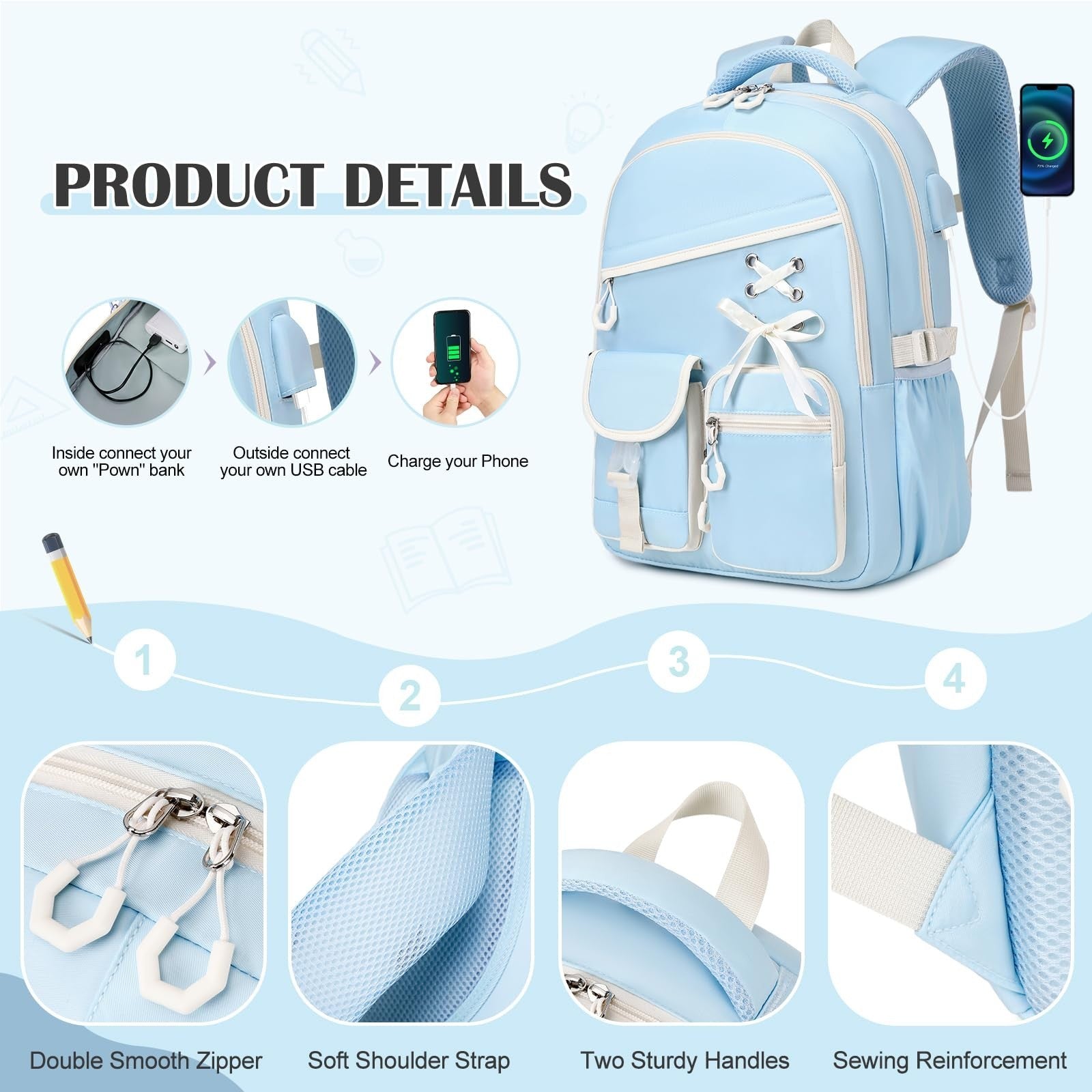 3PCS Girls School Backpack Set with Lunch Box & Pencil Pouch   Stylish & Durable4
