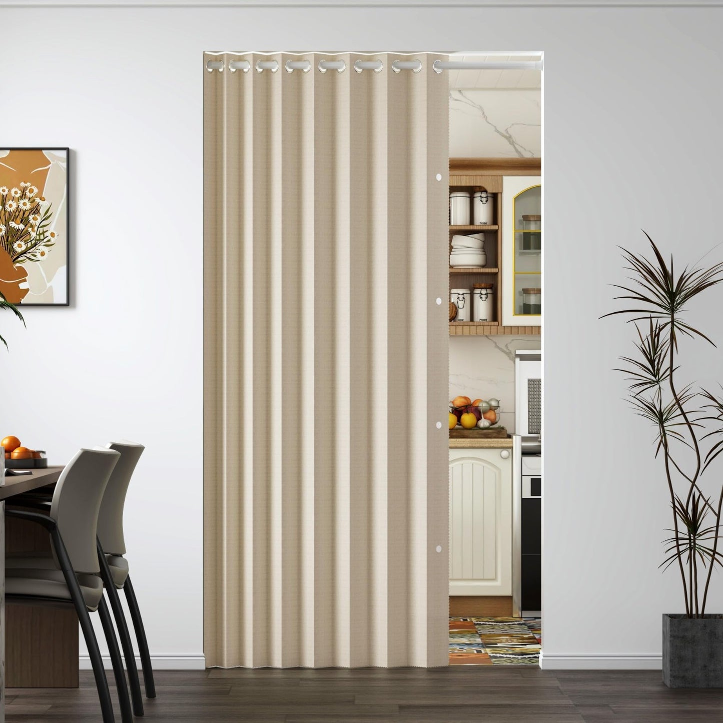 Linen Textured Thermal Insulated Door Curtain 72" Long, Grommet Top, W52 x L72,1