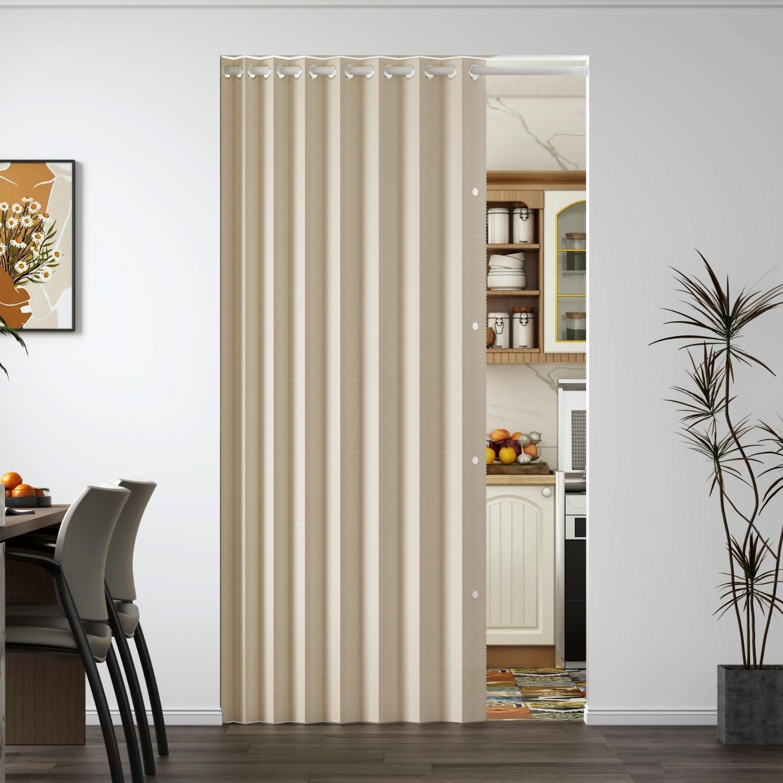 Linen Textured Thermal Insulated Door Curtain 72" Long, Grommet Top, W52 x L72,1