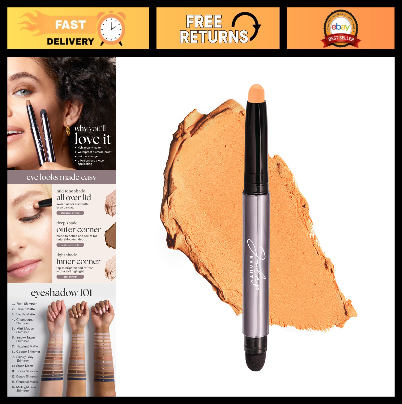 Crème-to-Powder Eyeshadow Stick - Cantaloupe Matte, Long-Lasting, Easy Blend0