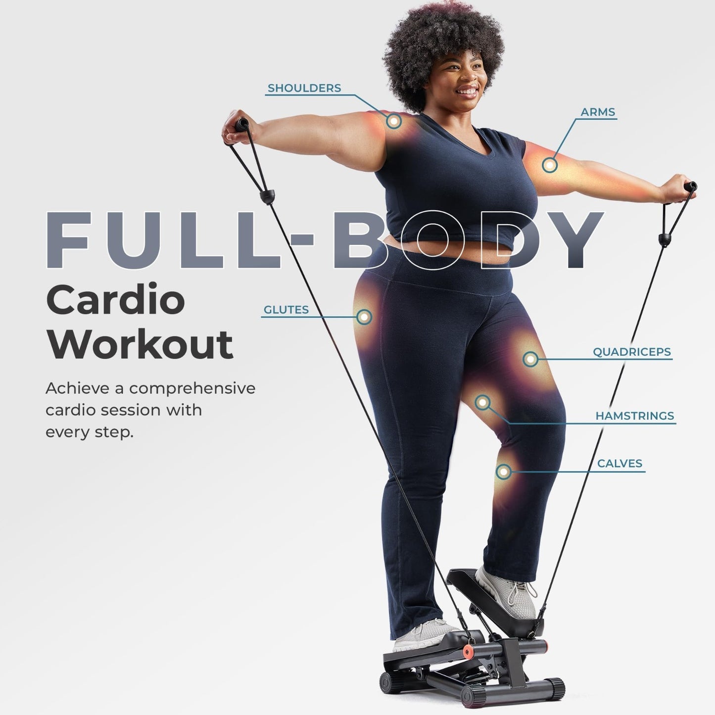 Mini Stair Stepper with Resistance Bands for Home Gym | Full Body Cardio, Adjust2