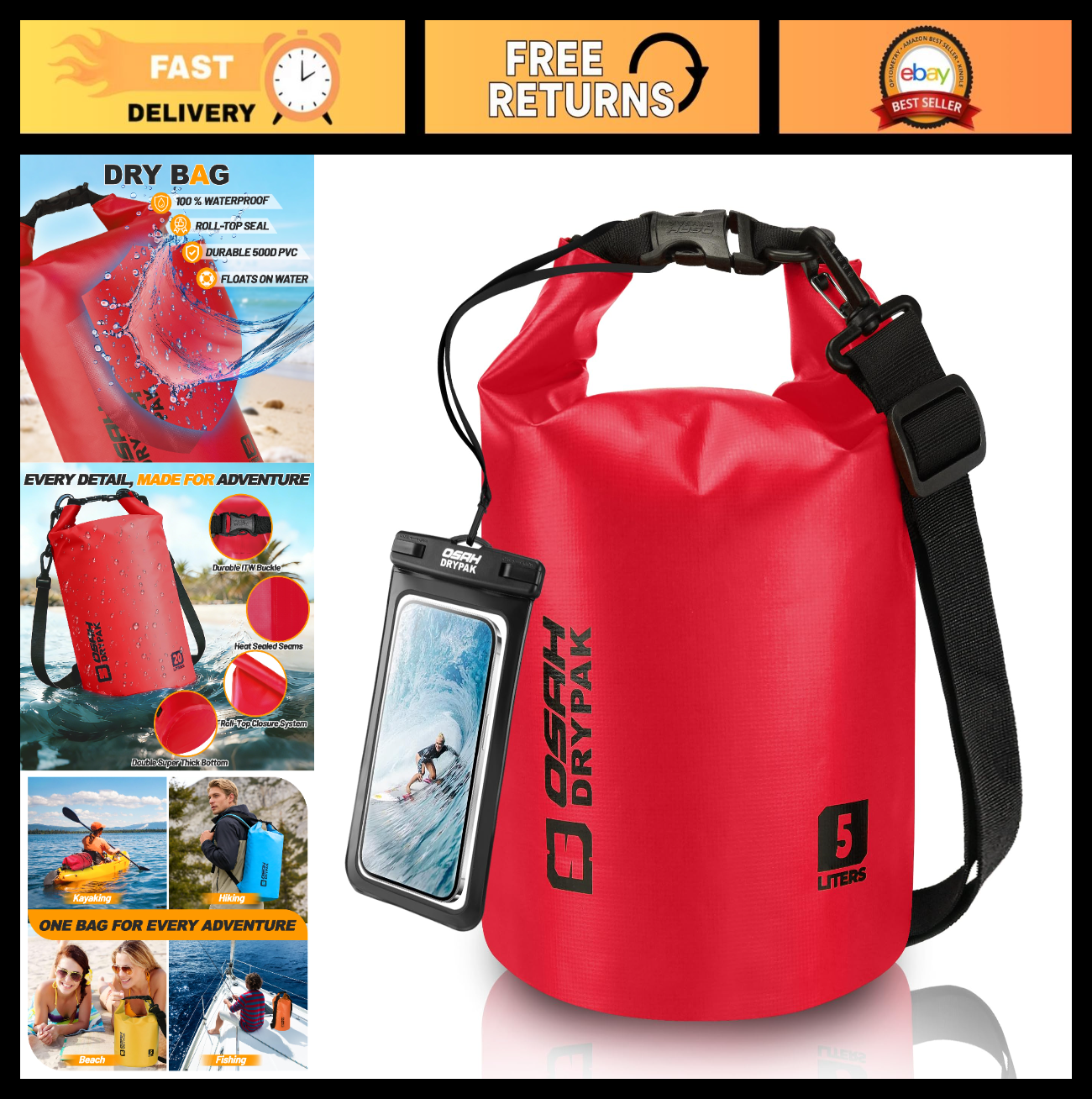 Waterproof Dry Bag - Lightweight Roll Top Backpack, 5L-40L for Travel, Kayaking,0