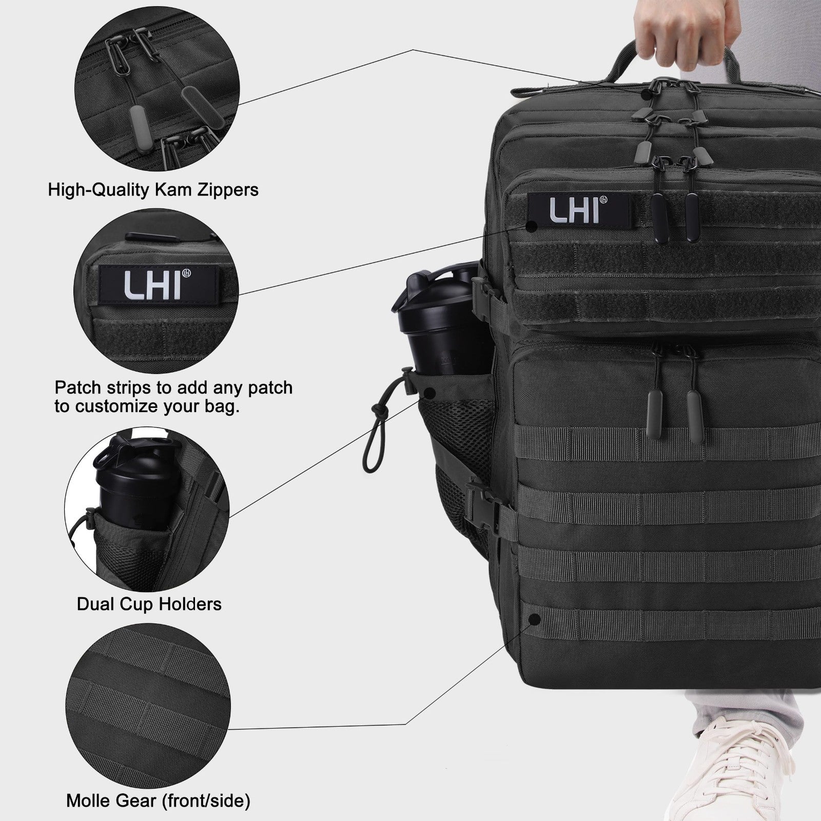 45L Military Tactical Backpack, 3 Day Assault Pack, Large Rucksack with Shoe Com3