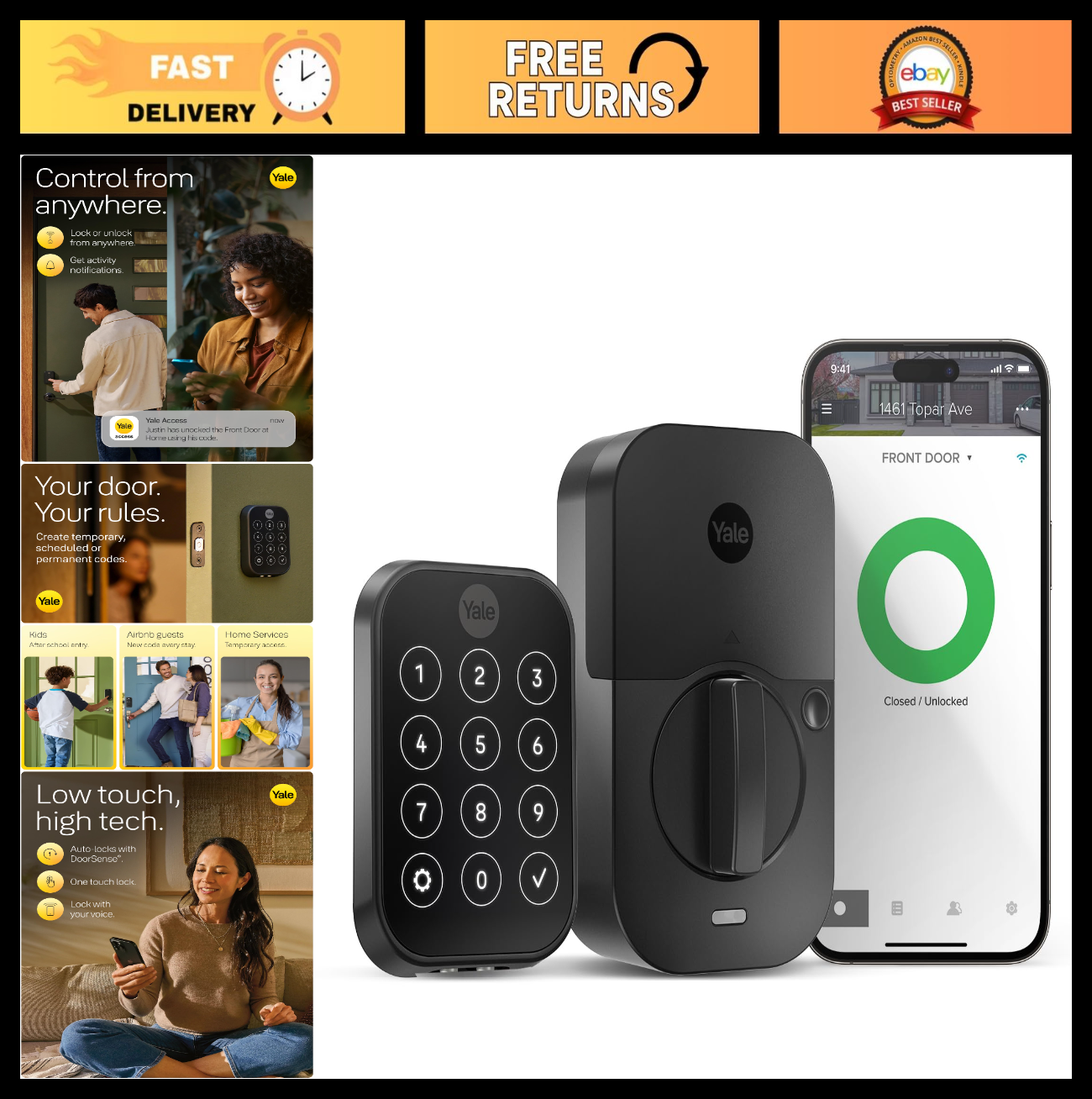 Smart Touchscreen Keypad Deadbolt Lock with Wi Fi, Keyless Entry, Black Suede Fi0