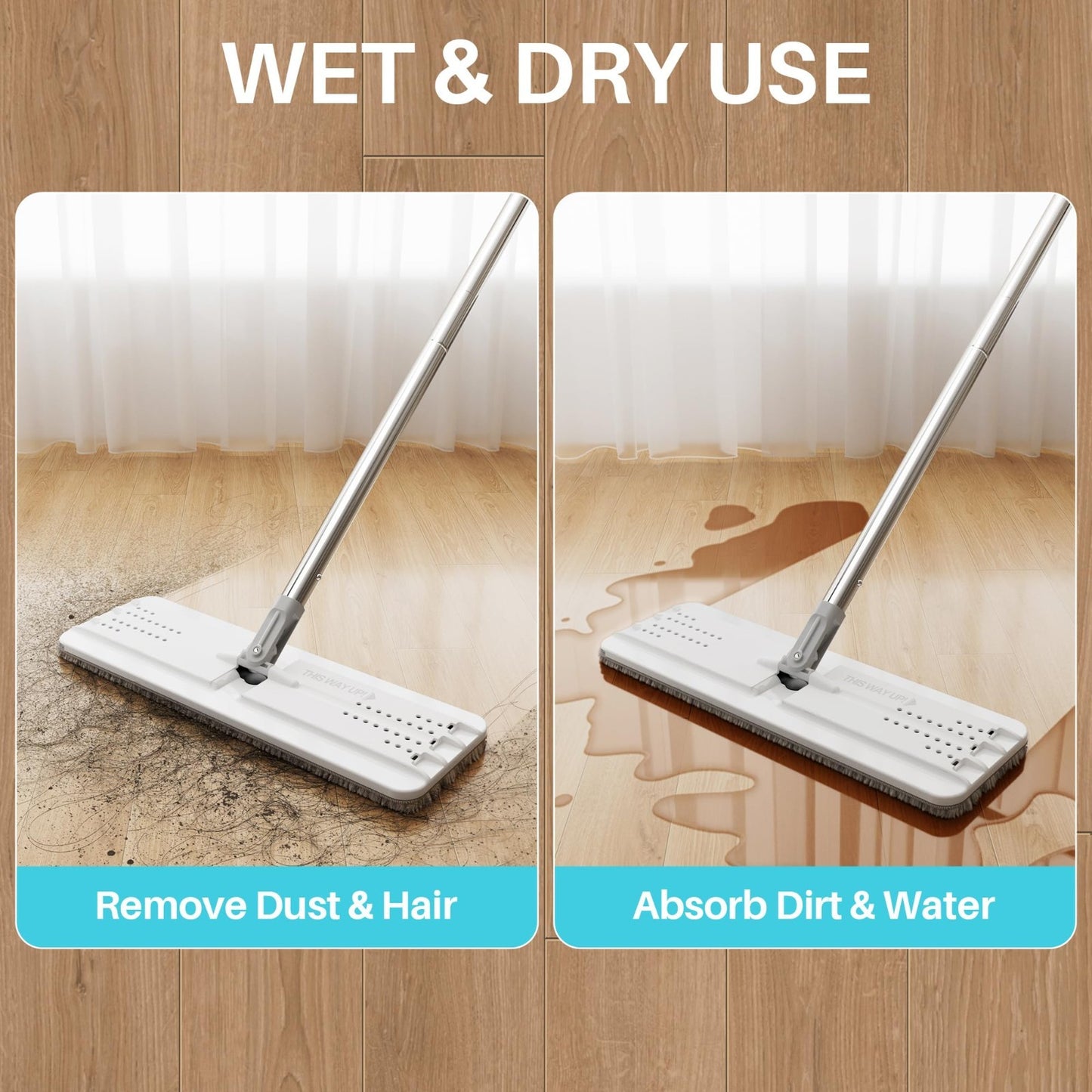 Flat Mop System with Bucket Set, 8L Capacity, Extension Handle, 5 Microfiber Pad7