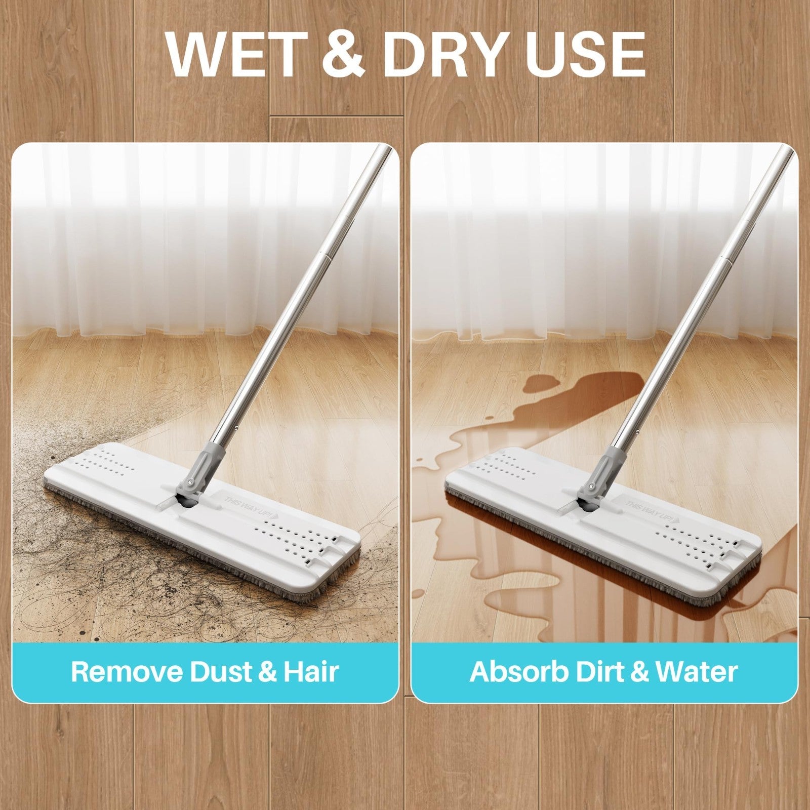 Flat Mop System with Bucket Set, 8L Capacity, Extension Handle, 5 Microfiber Pad7