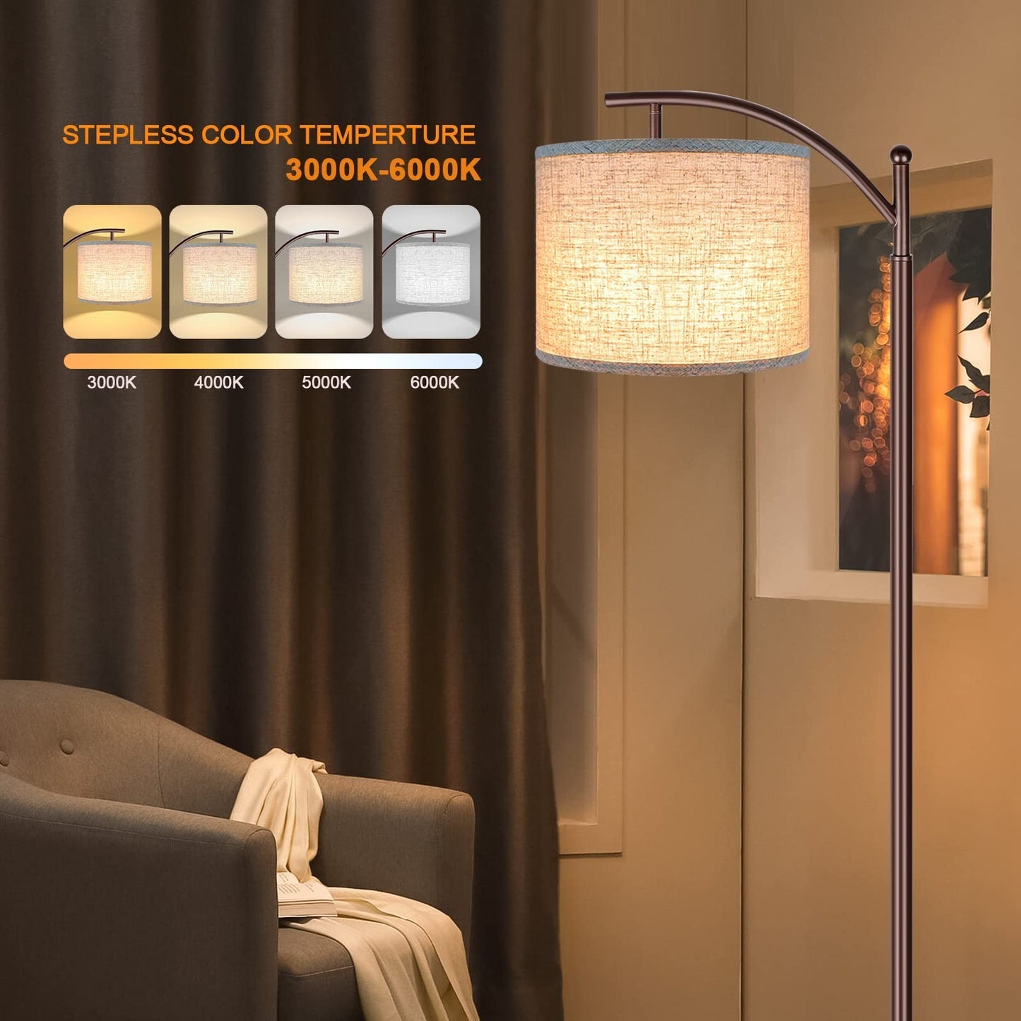 Modern LED Floor Lamp with Remote & Foot Switch, 4 Color Temperatures, Oil Rubbe2