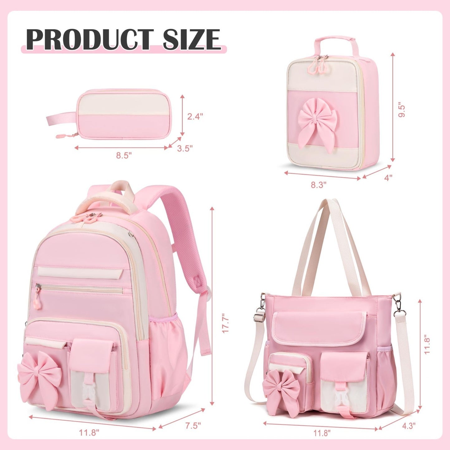4PCS Girls Backpack Set   Includes Tote Bag, Lunch Bag & Pencil Case, School Sup2