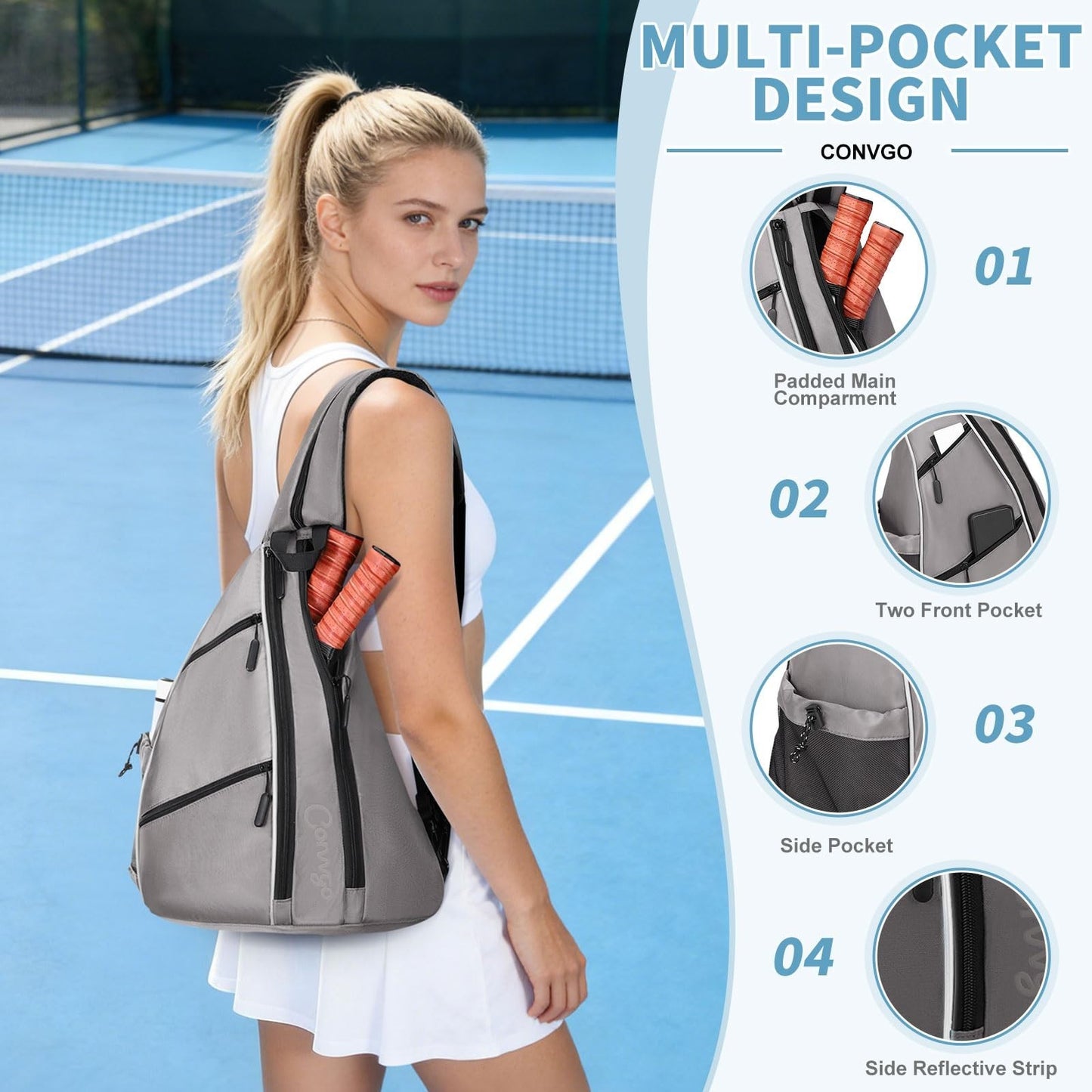 Adjustable Pickleball Backpack & Sling Bag - 2-in-1 Sports Bag for Tennis & Pick4