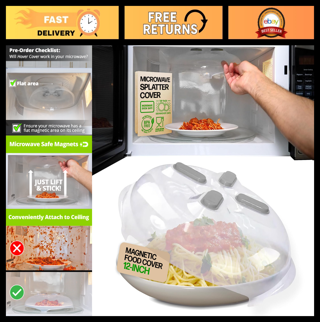 Microwave Splatter Cover 12"   BPA Free, Vented Lid, Anti Splash, Dishwasher Saf0