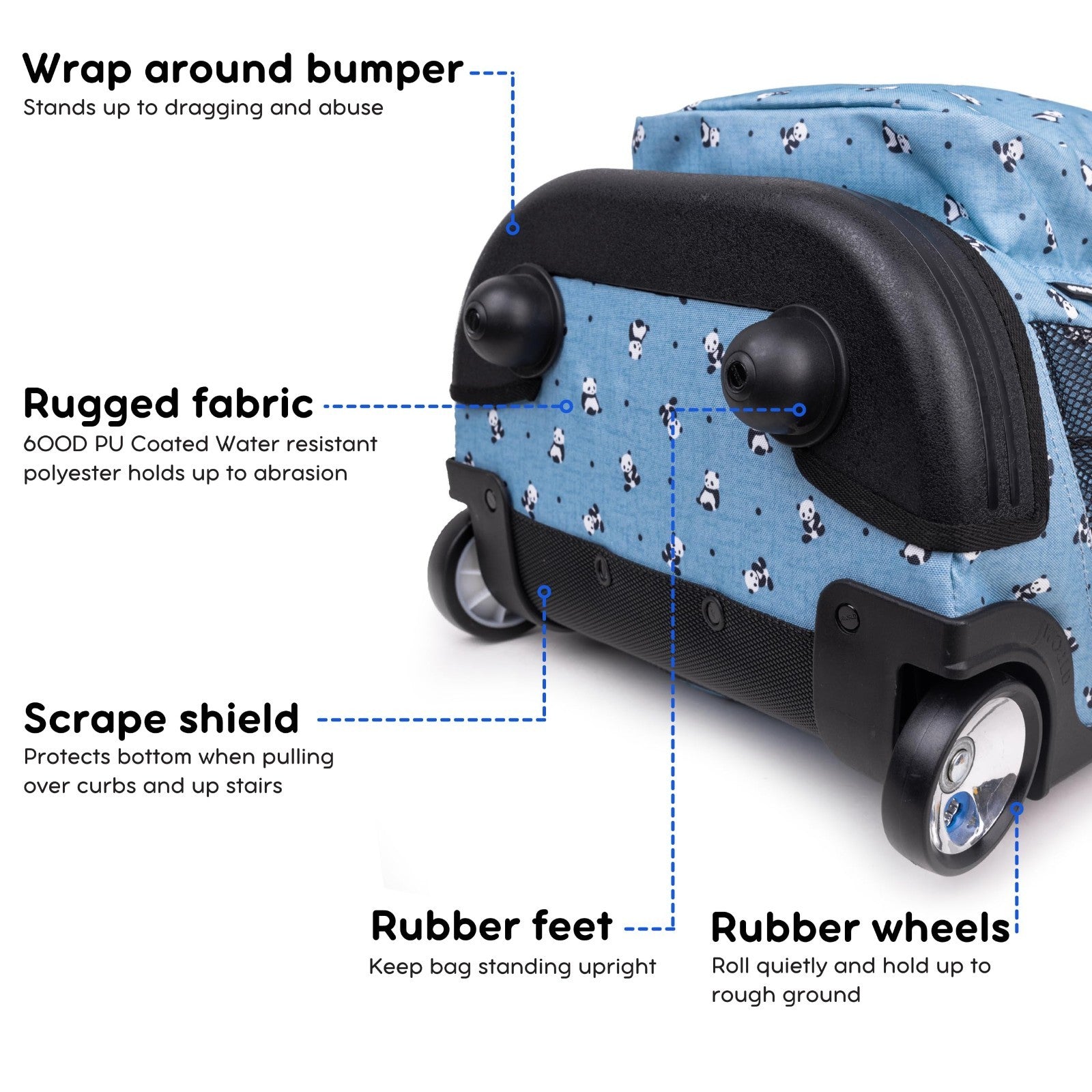 Kids Rolling Backpack with Wheels, Panda Design, School Bookbag for Boys & Girls4