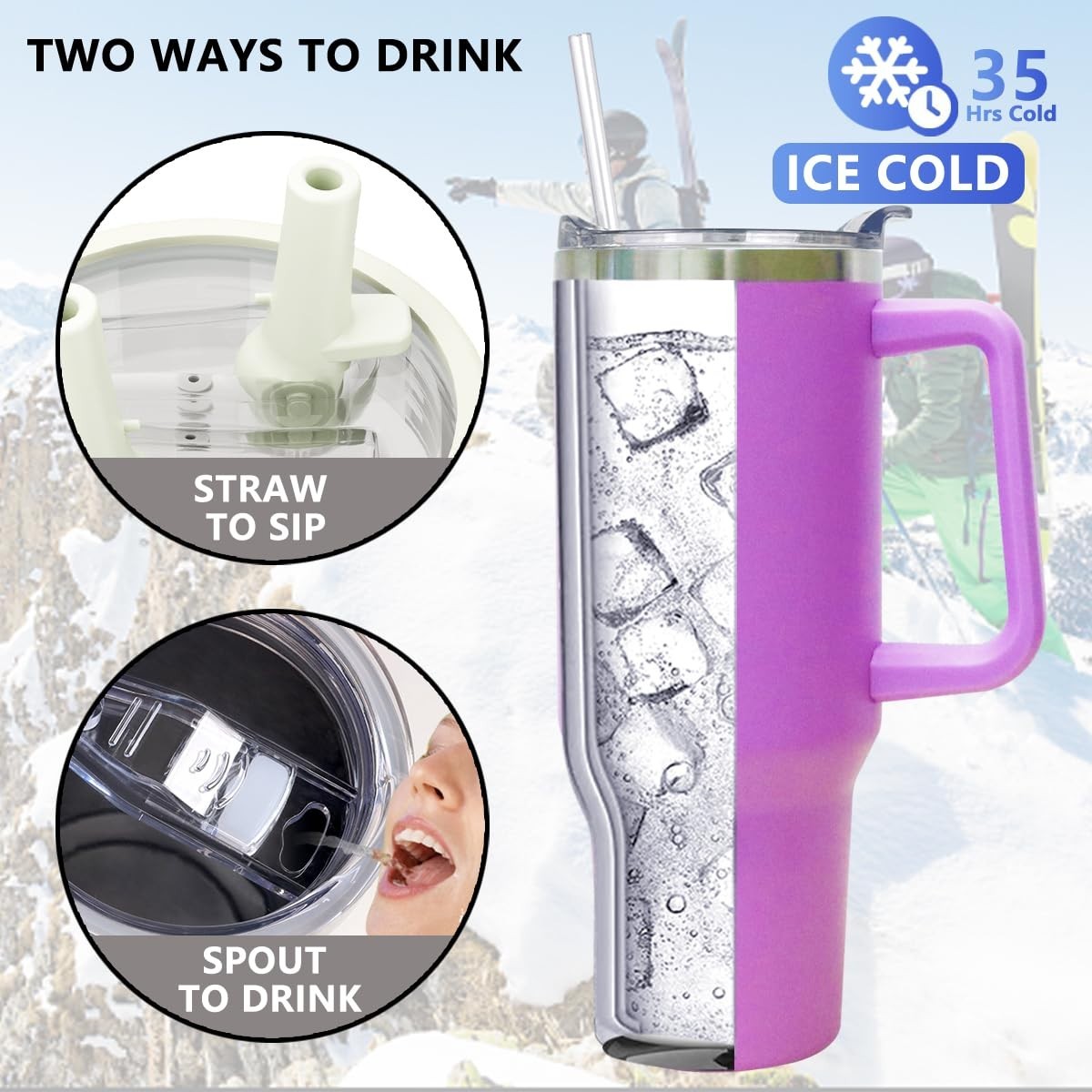 Insulated 40 oz Tumbler with Handle & Straw   Leak Proof Travel Mug   Hot & Cold3