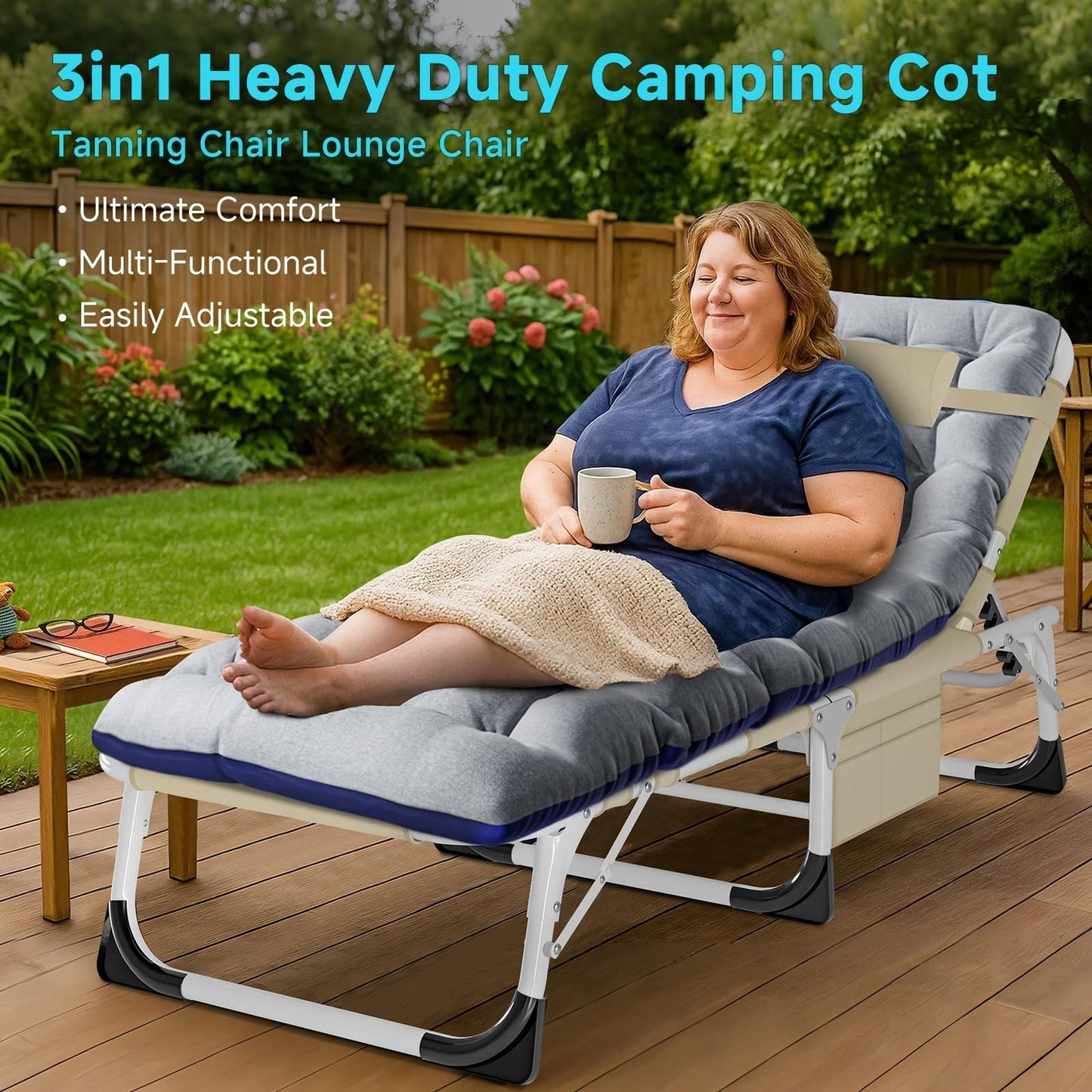 Extra Wide 28" Folding Camping Cot for Adults | Heavy Duty 440 lbs Capacity, Qui5