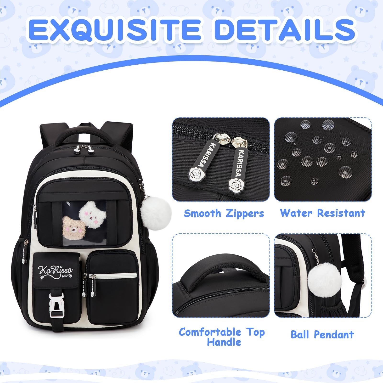 Kawaii Girls Backpack - Stylish School Bag for Middle & Elementary Students - Bl4