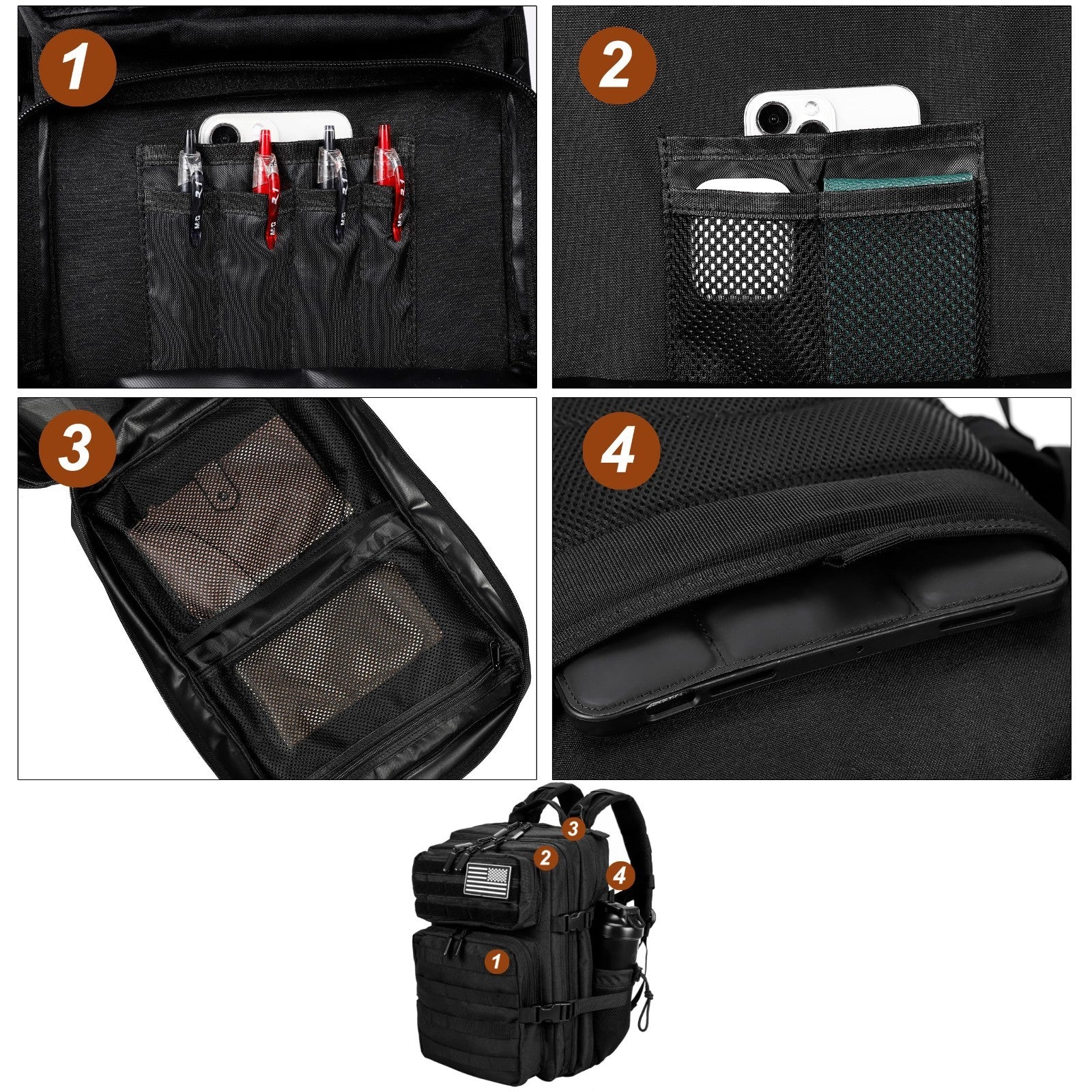 Tactical Military Backpack 25L/35L Army Assault Pack Rucksack with Water Bottle5