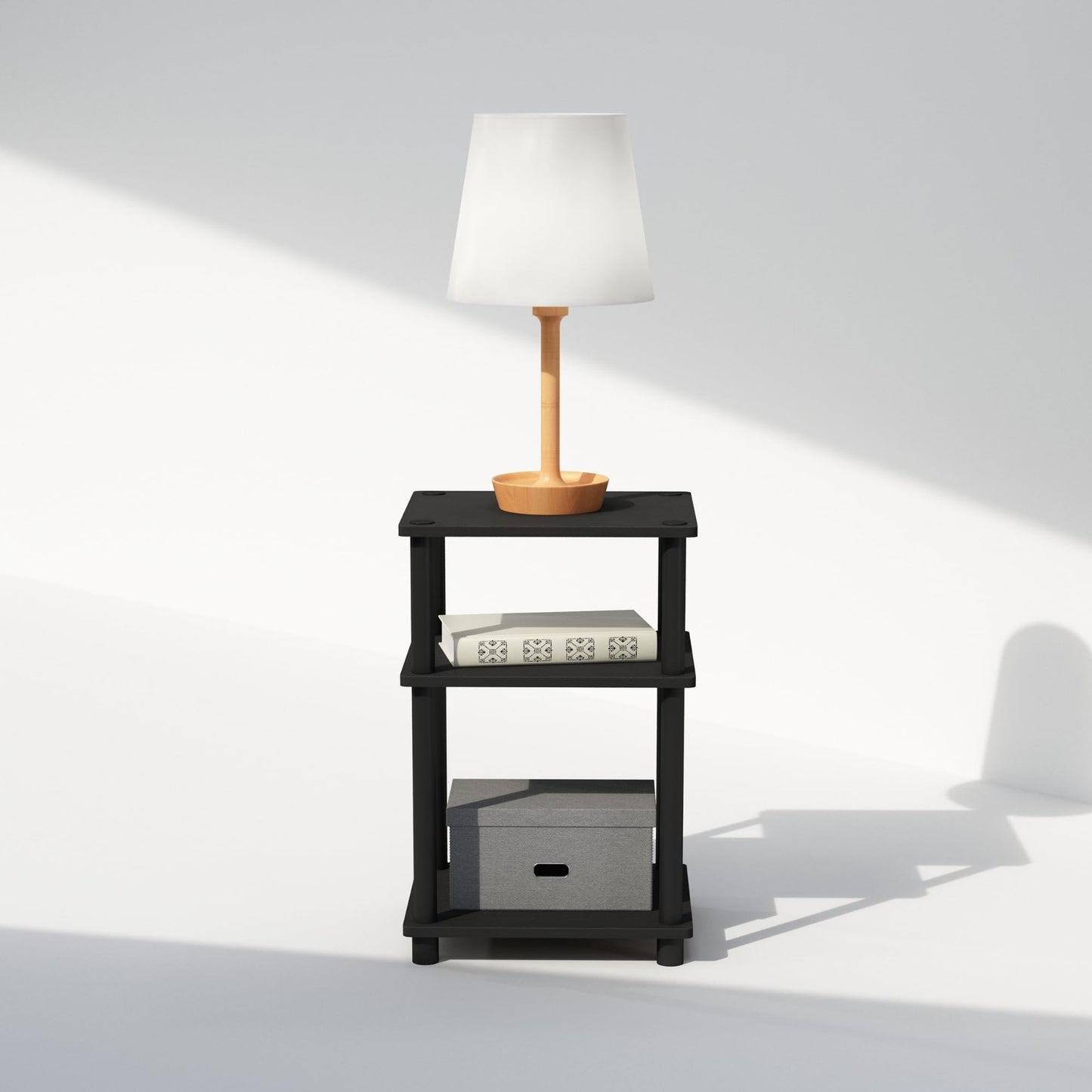 3-Tier Open Storage Nightstand, Easy Assembly, Plastic Poles, Americano/Black Fi4