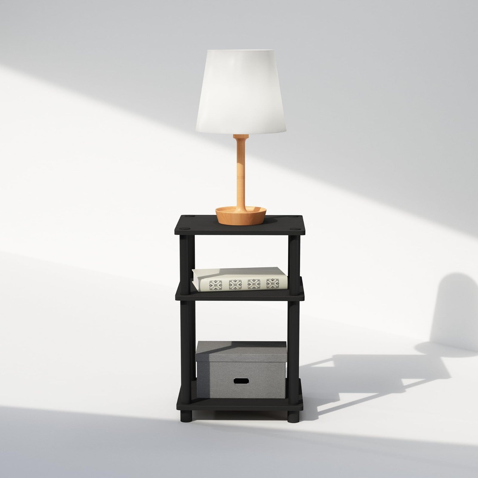 3-Tier Open Storage Nightstand, Easy Assembly, Plastic Poles, Americano/Black Fi4