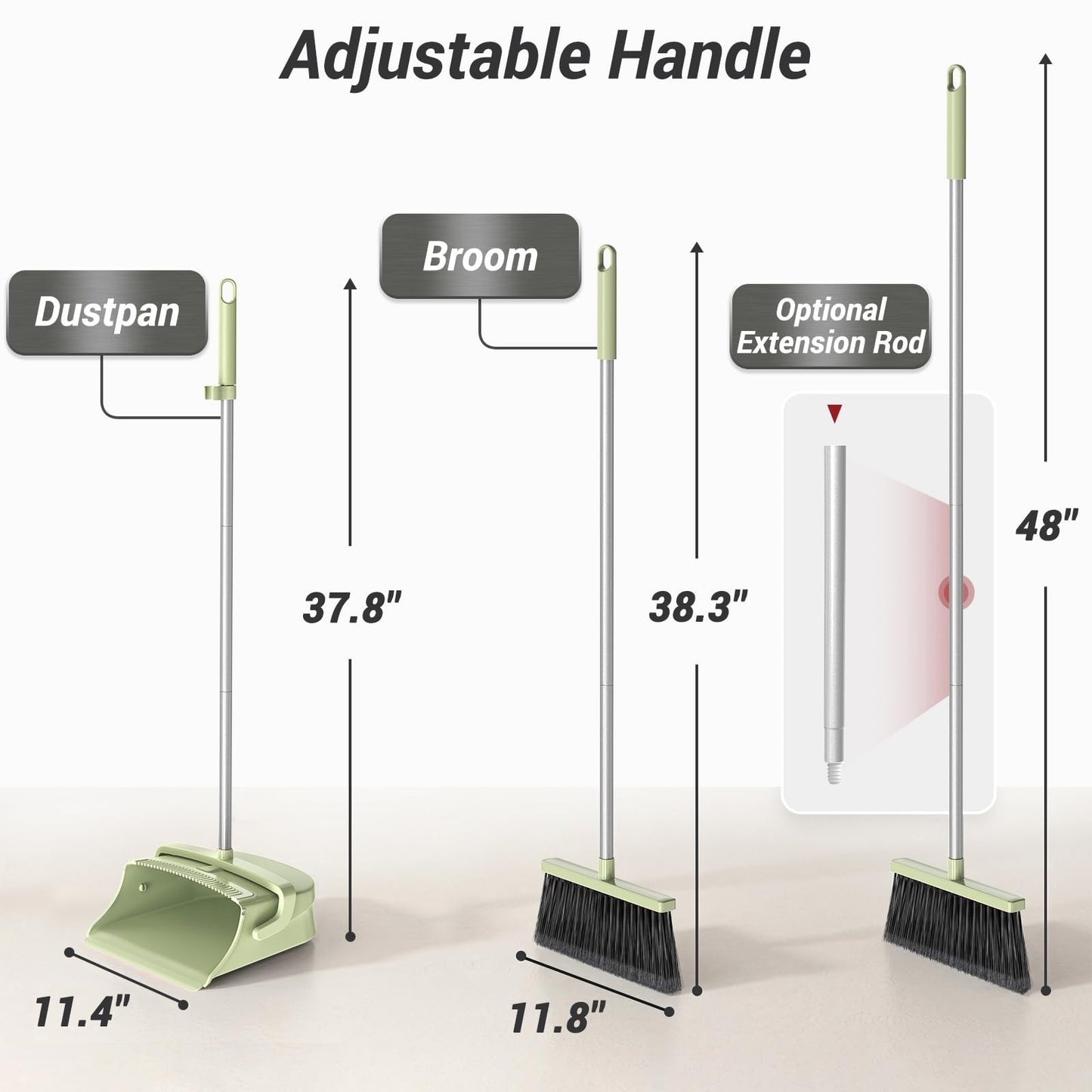 Pet Hair & Dust Broom with Dustpan Set - Long Handle Self-Cleaning for Home, Off2