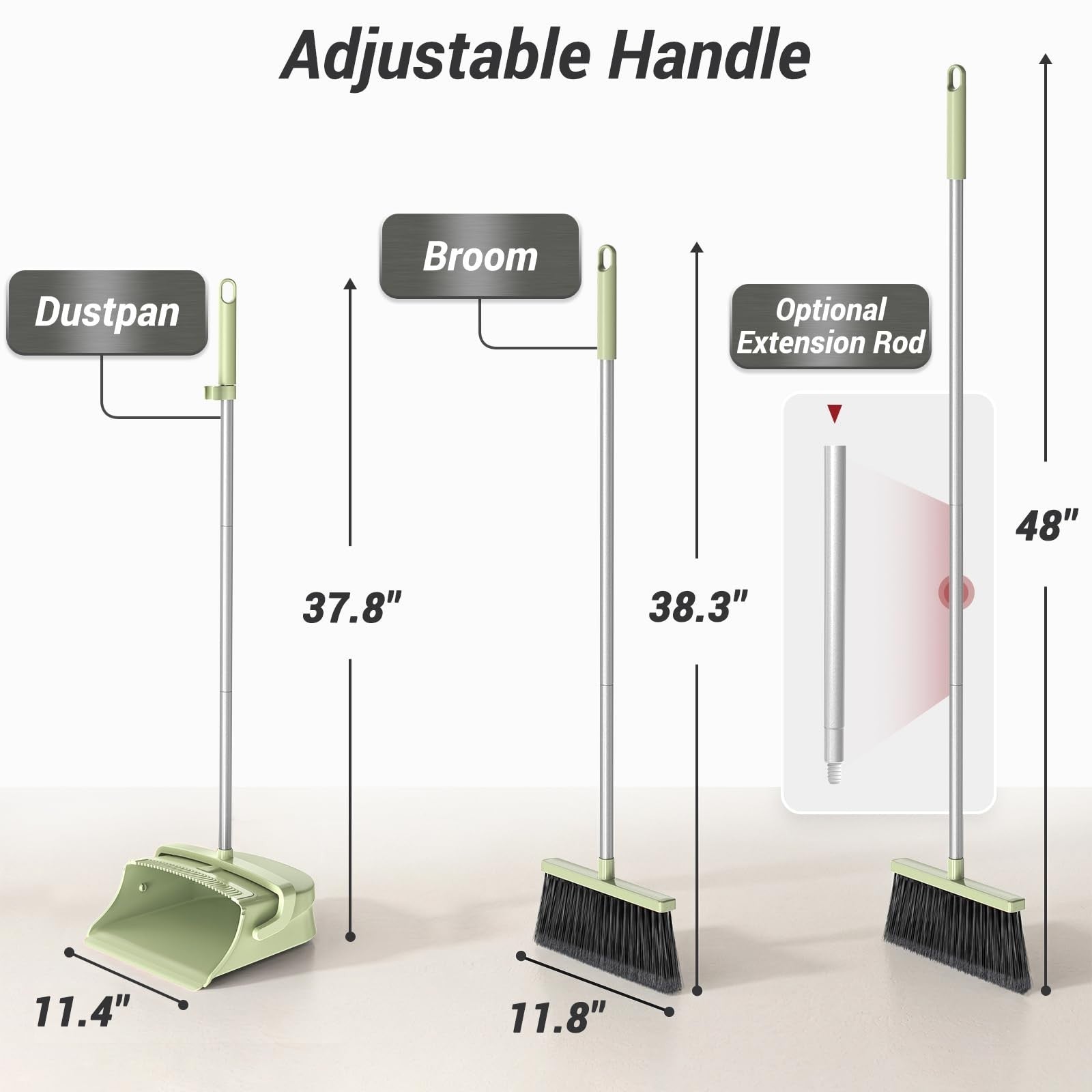 Pet Hair & Dust Broom with Dustpan Set - Long Handle Self-Cleaning for Home, Off2