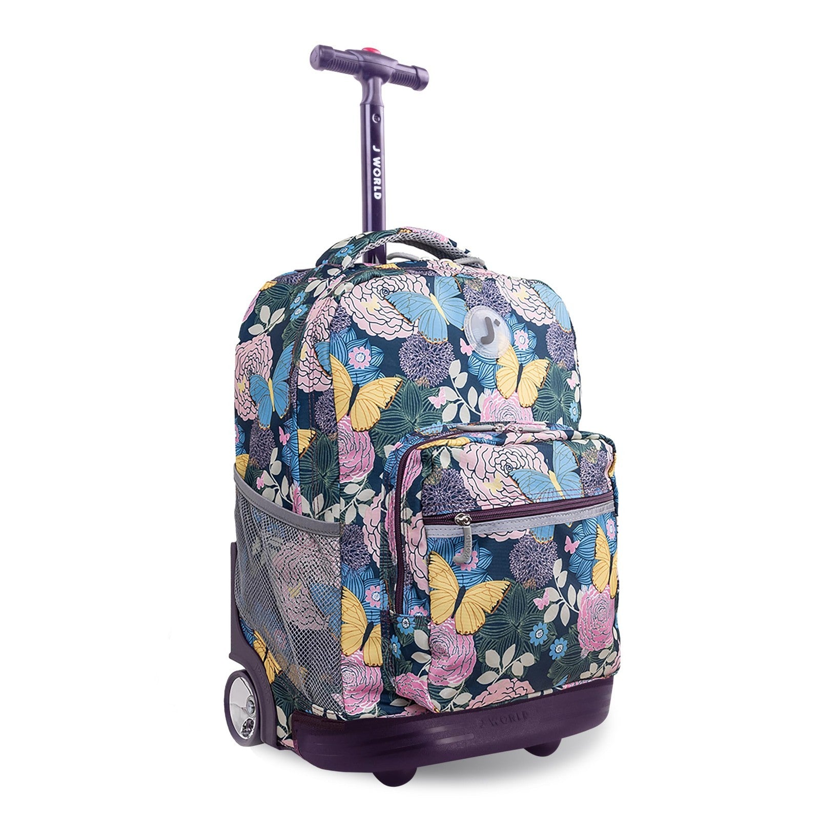 Kids Rolling Backpack with Wheels, 18" School Bookbag for Girls & Boys, Floral D1