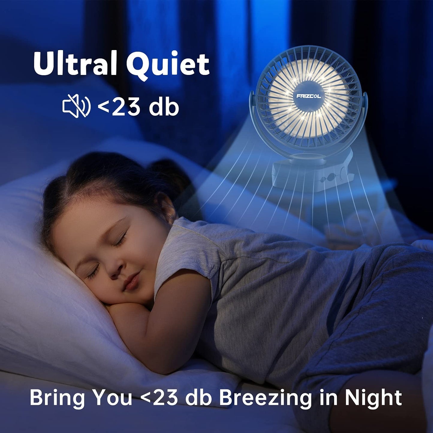 Portable Clip On Fan with 12000mAh Battery, LED Lights, Rechargeable, Ideal for4