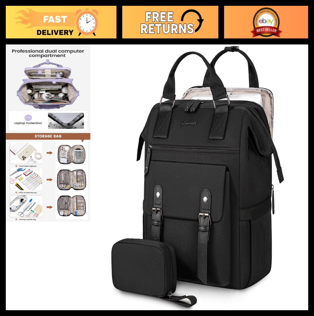 Water Resistant Laptop Backpack for 17.3" Laptops, Anti Theft Travel Bag, Work &0