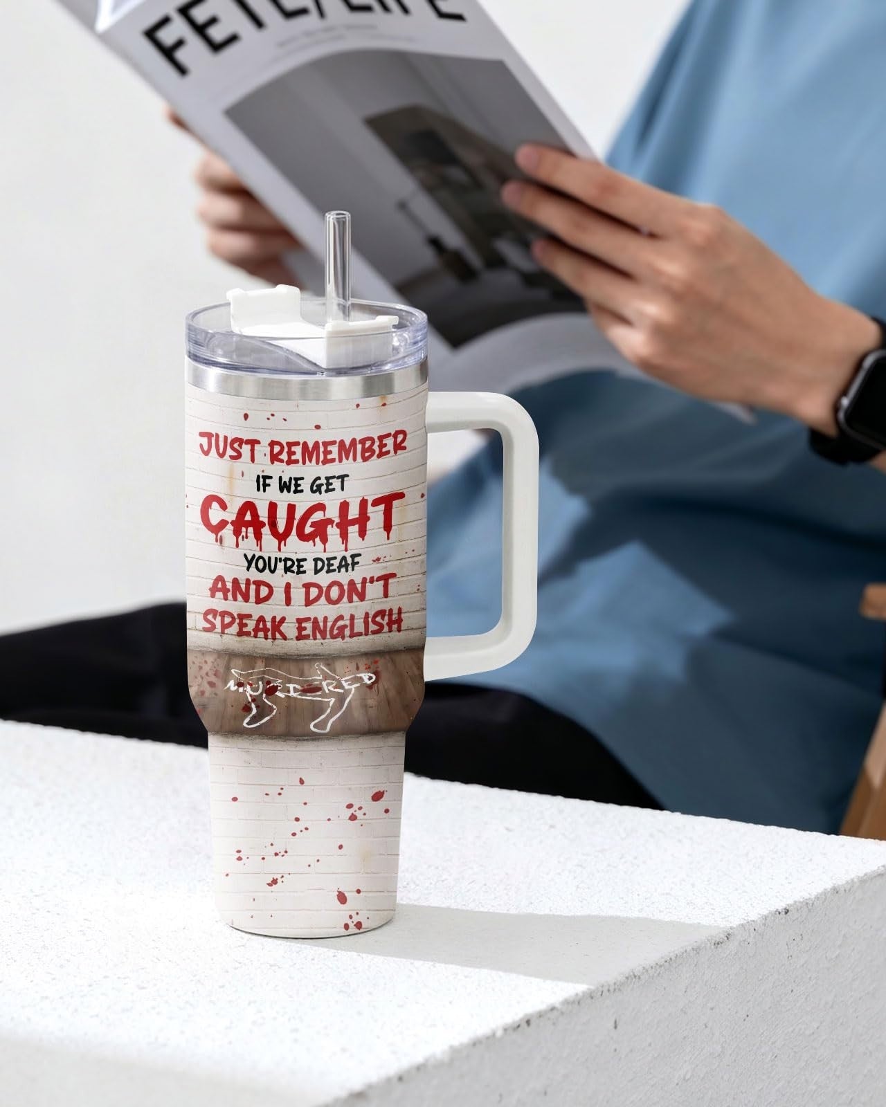 Funny 40oz Horror Tumbler with Handle   Spooky Best Friend Coffee Mug Gift6
