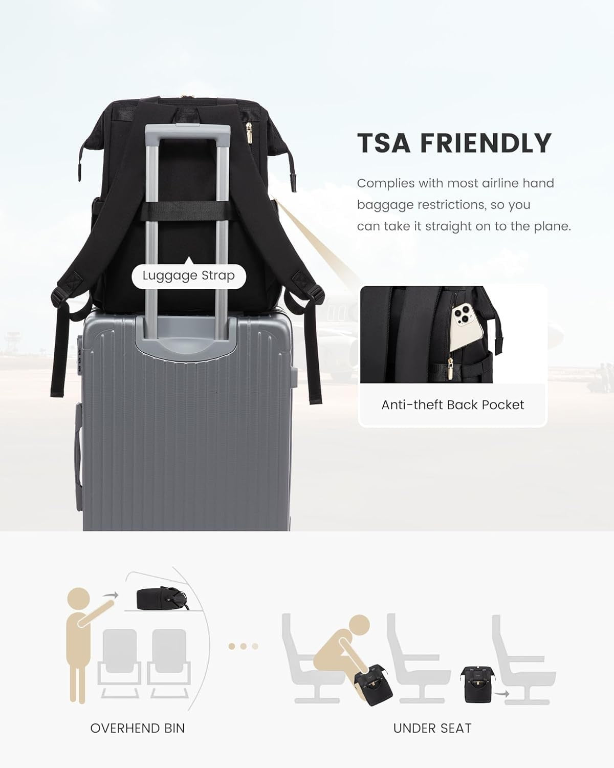 Stylish 15.6" Laptop Backpack for Women, USB Port, Waterproof Travel Bag, 2PCS5