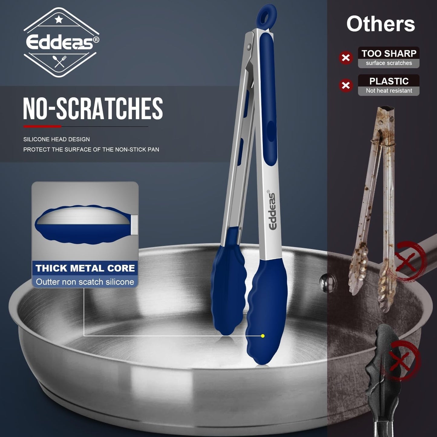 Heat Resistant Silicone Tongs   7", 9", 12" Kitchen Cooking Tools, Locking Metal3