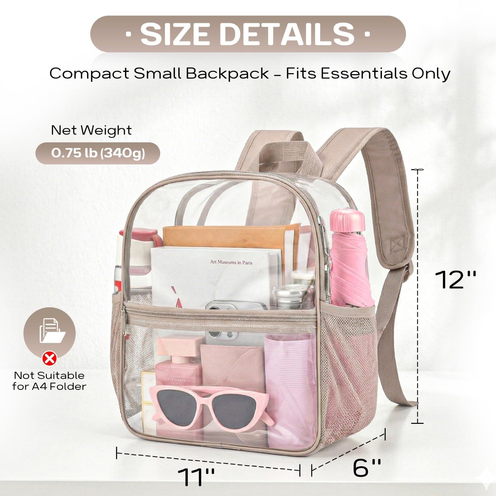Clear Stadium Backpack, Transparent Bag for Concerts & Sports, Waterproof PVC, A2
