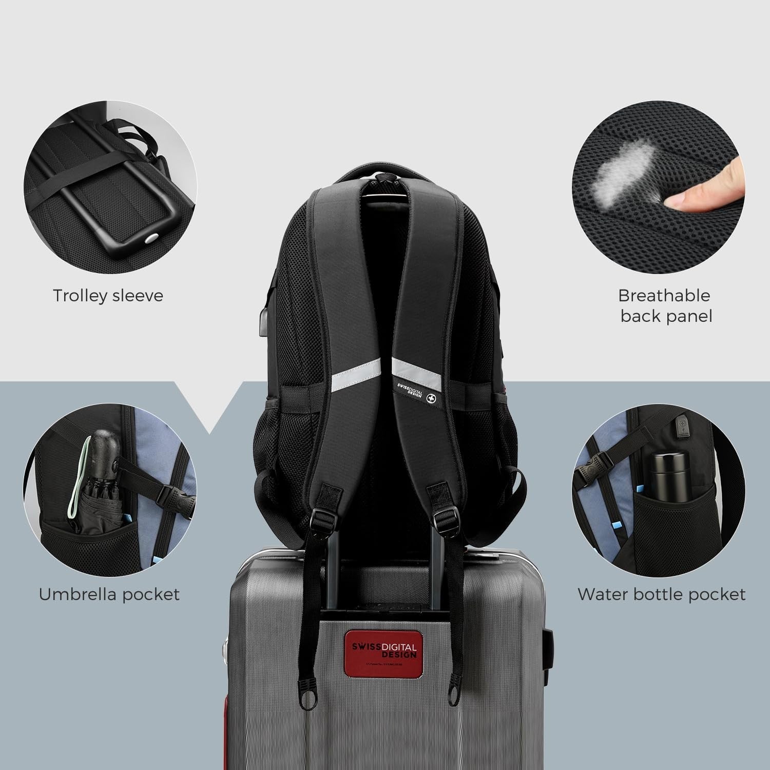 Stylish Travel Laptop Backpack with USB Charging, Fits 15.6" Computer, 31L, Haze3