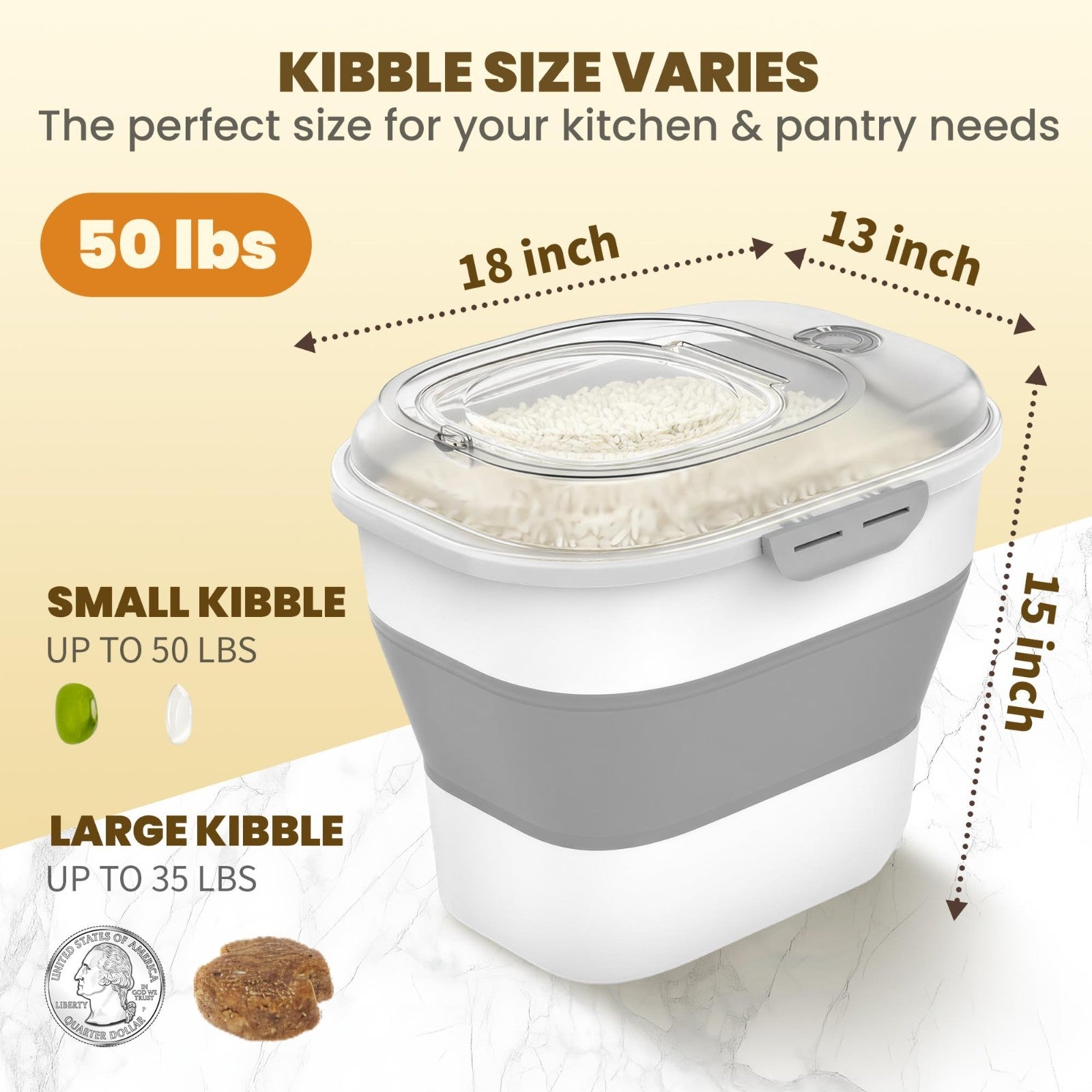 50Lbs Collapsible Airtight Rice Storage Container, Food Organizer, Space Saving2