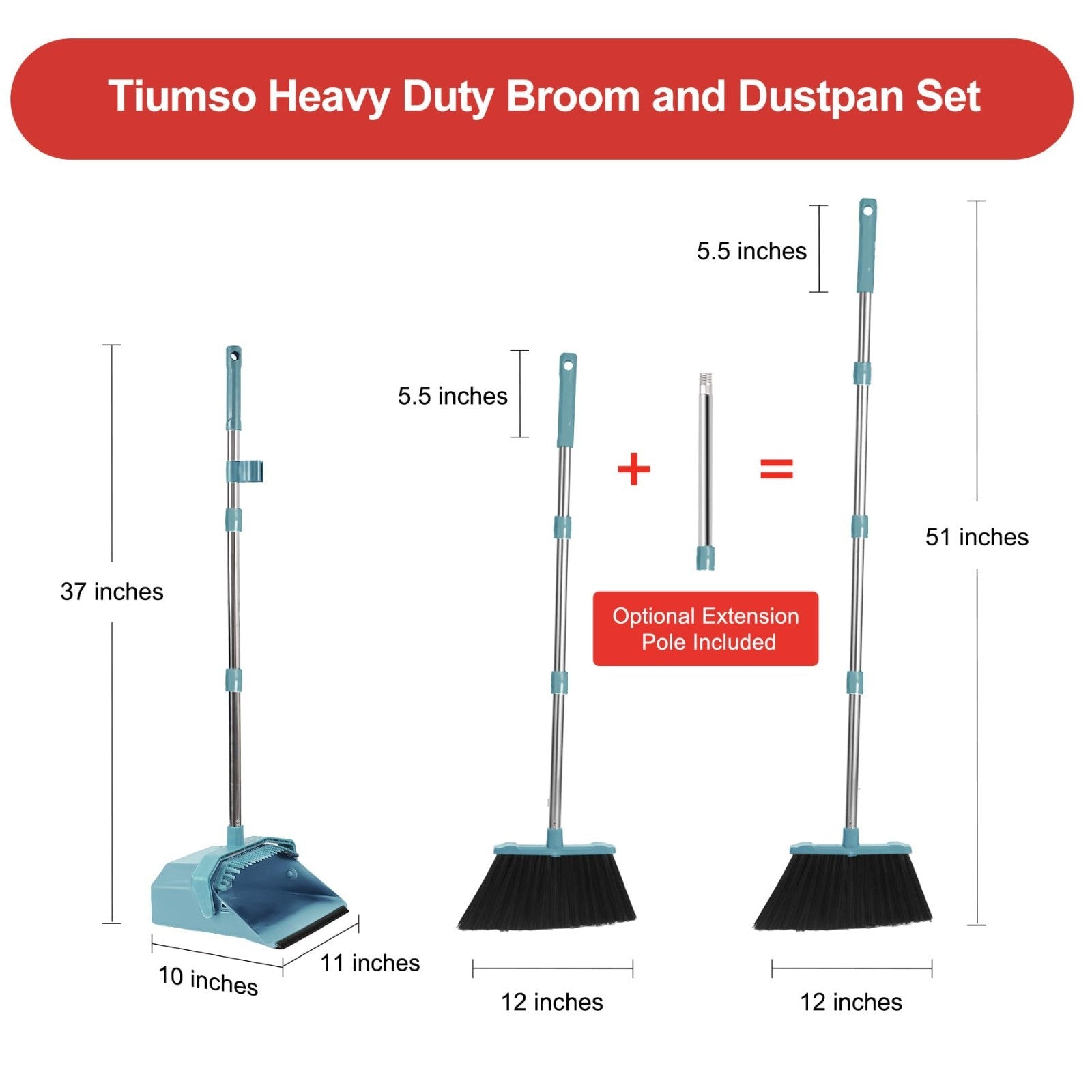 Heavy Duty Broom and Dustpan Set - Self-Cleaning Combo for Kitchen, Office, Lobb2