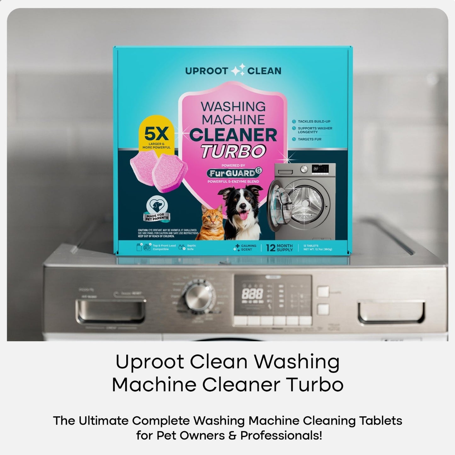 Washing Machine Cleaner Tablets - 5x Stronger, 12-Mo Supply, Pet Safe, HE/Top/Fr2