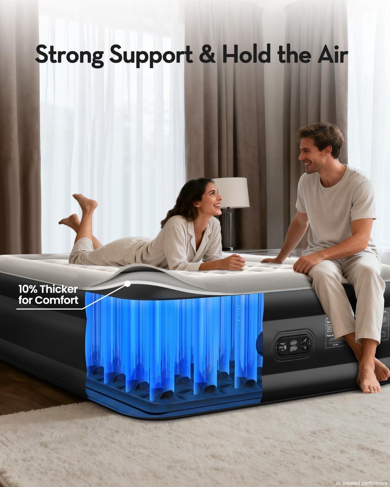 20" Raised King Size Air Mattress with Built in Pump, 1000lb Capacity, Flocked T3